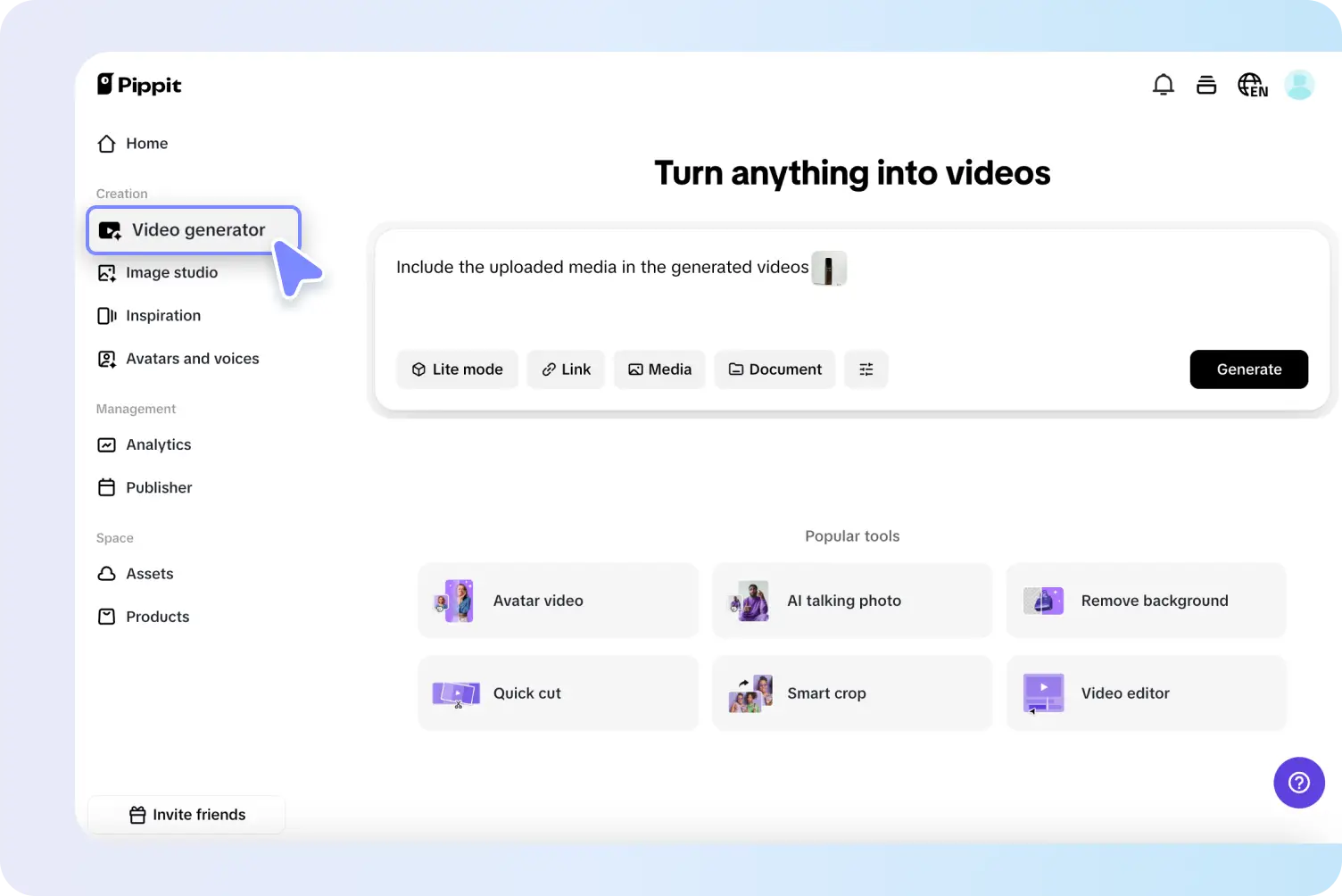 Access the video generator