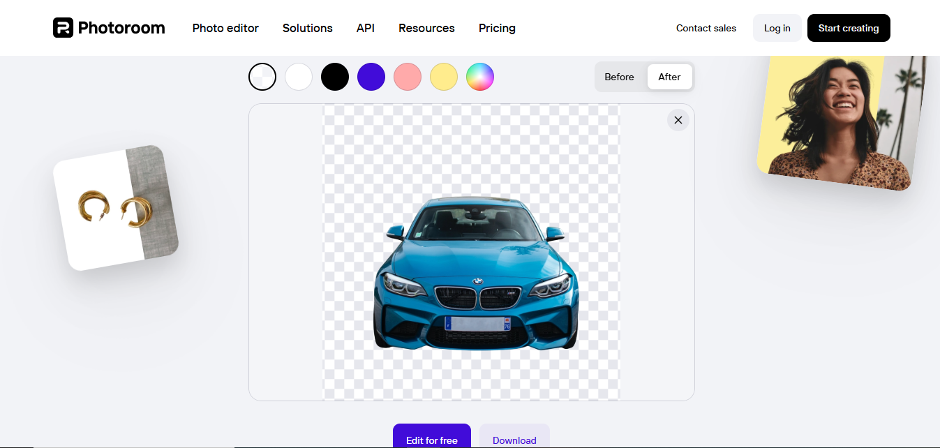 The interface of Photoroom - another best photo editor online background changer