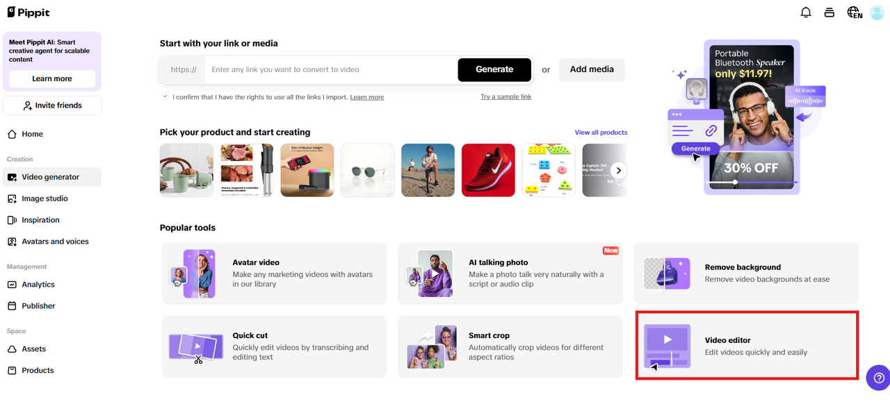 Access video editor to start from scratch