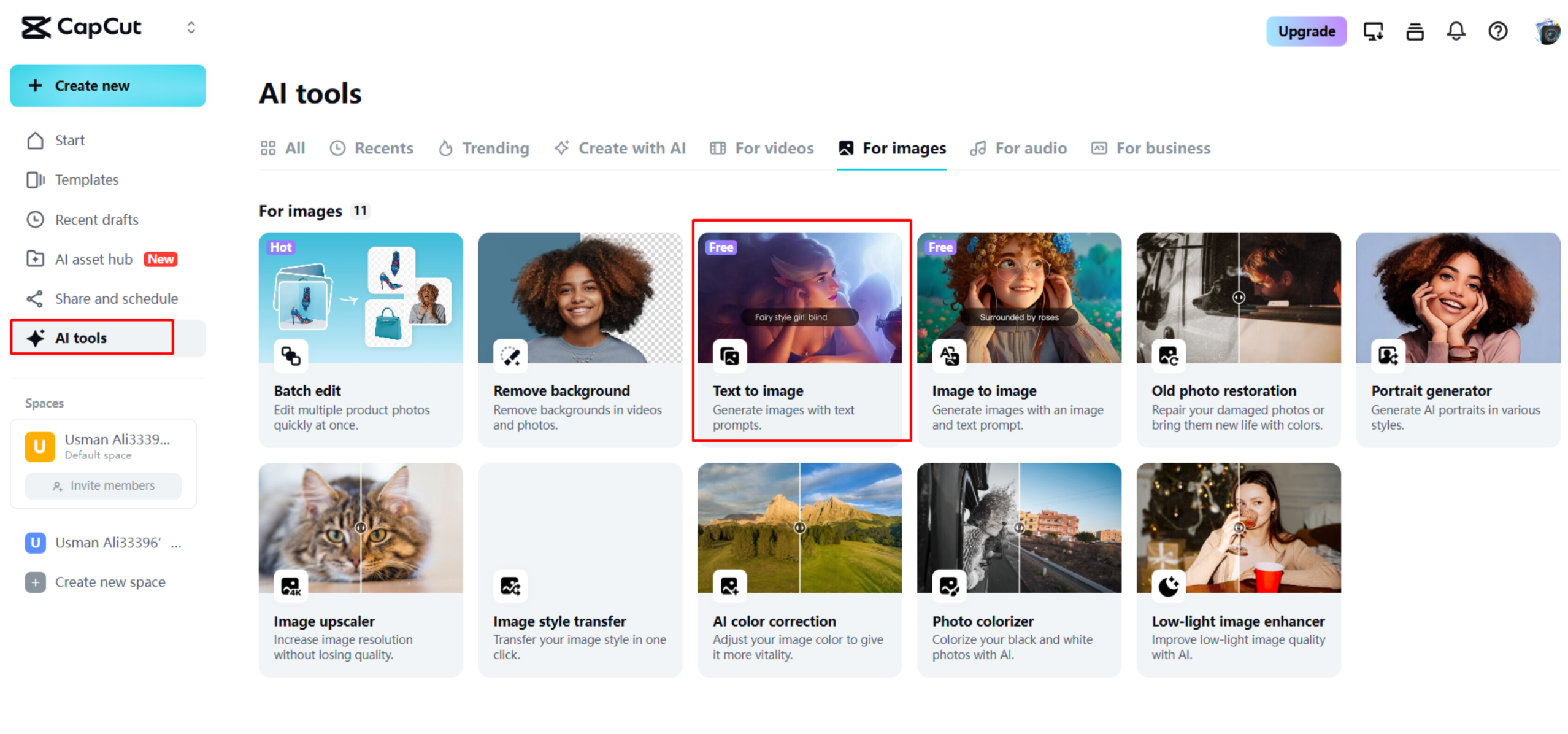 Accediendo al generador de imágenes con IA de CapCut Web