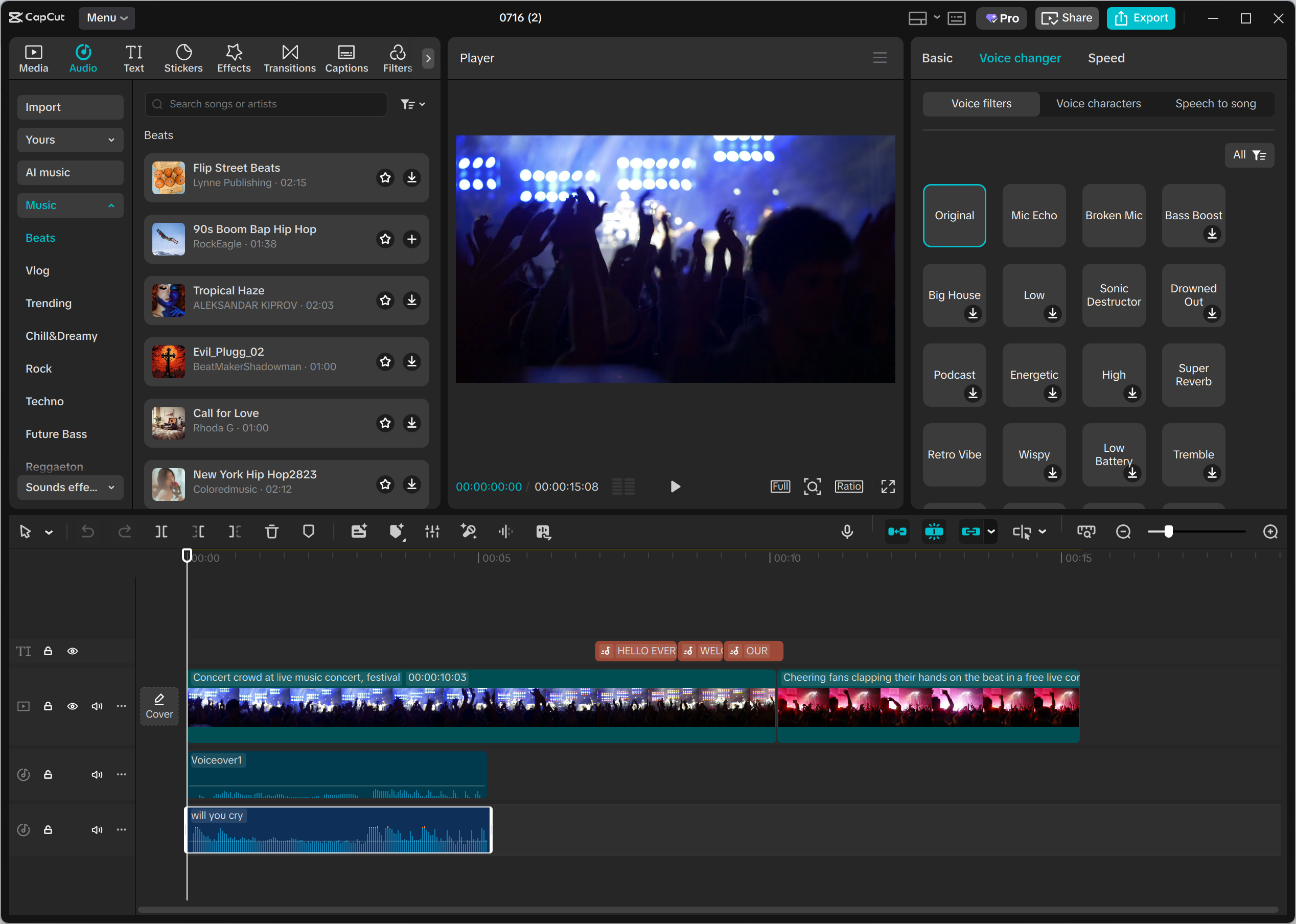 Interface of te CapCut desktop video editor - the best LALAL.AI alternative to remove vocals