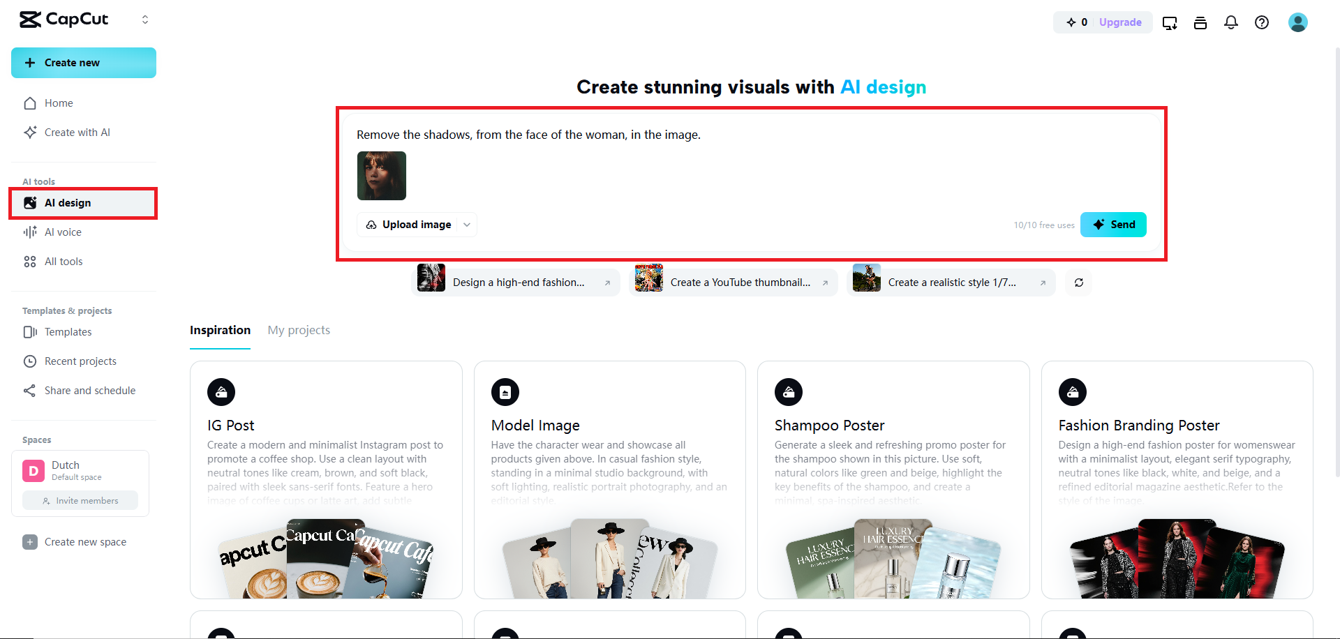Upload your image and give your shadow removal prompt