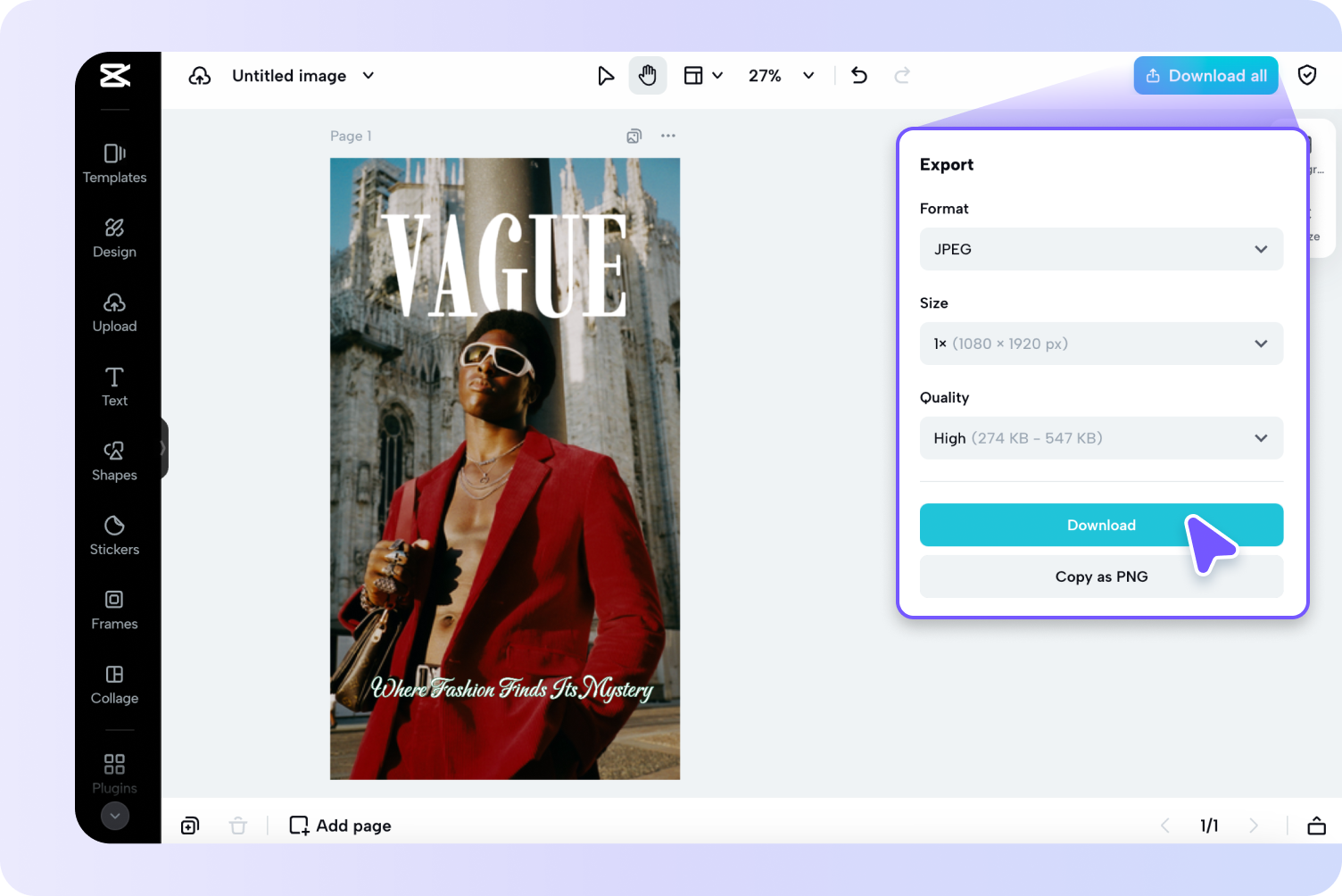 Export the magazine cover page