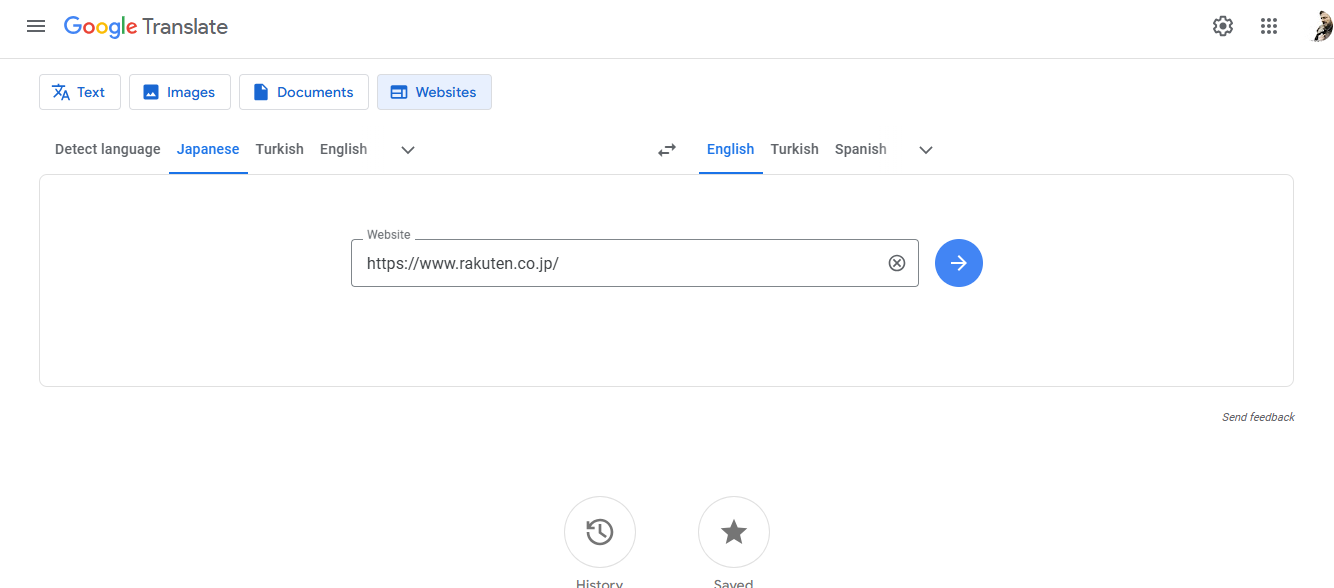 Translate a Japanese website to English