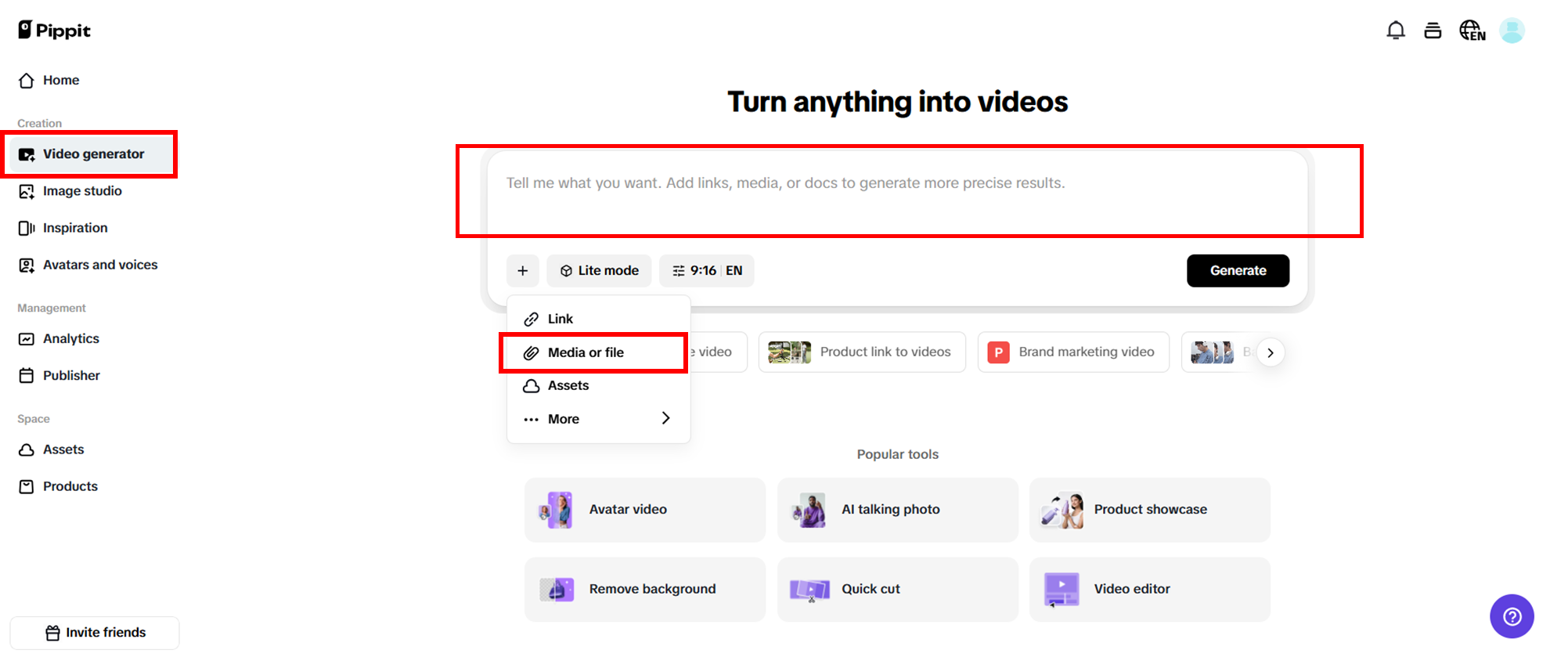 Truy cập trình tạo video