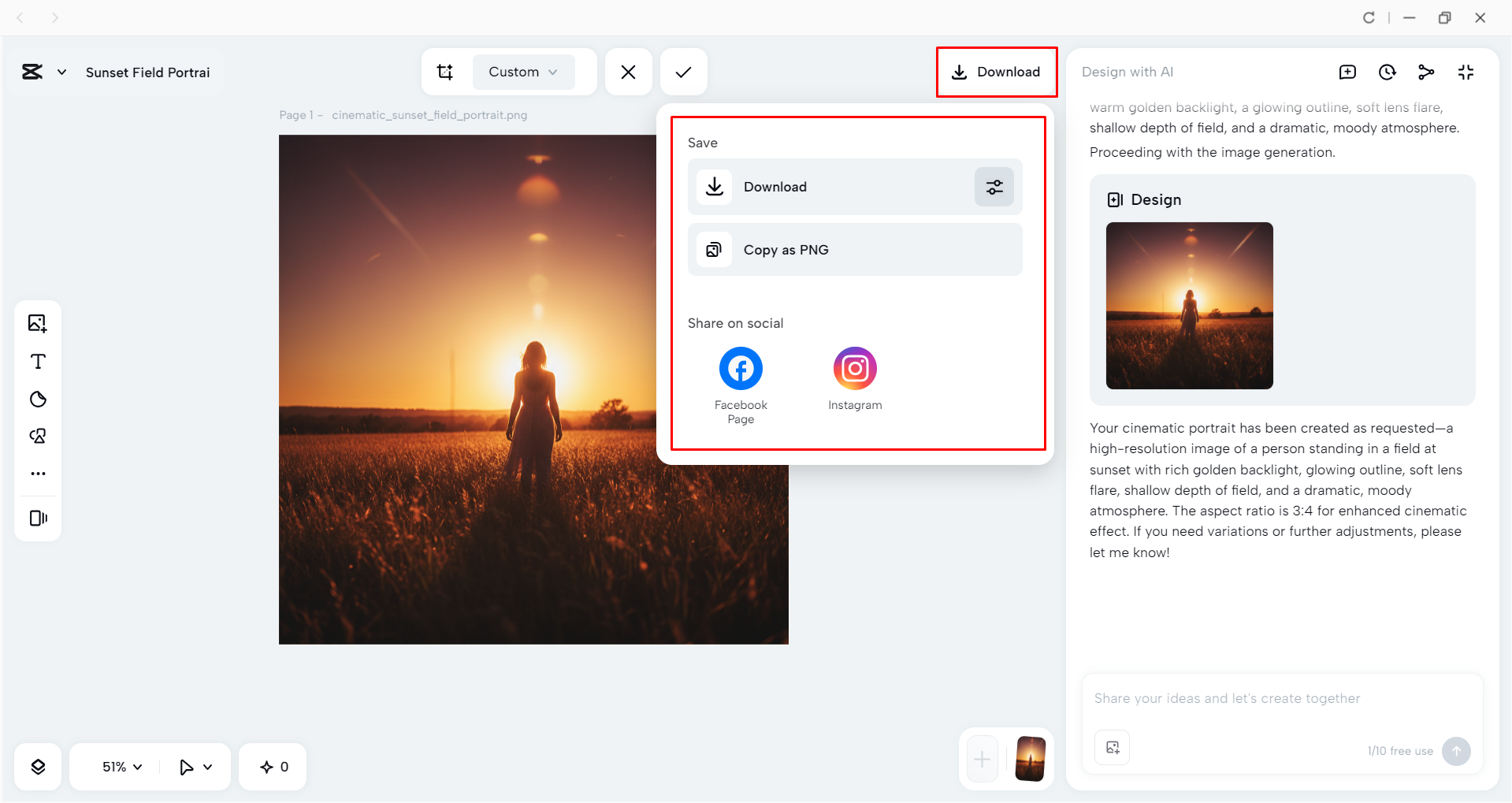 Downloading the image from the CapCut desktop video editor