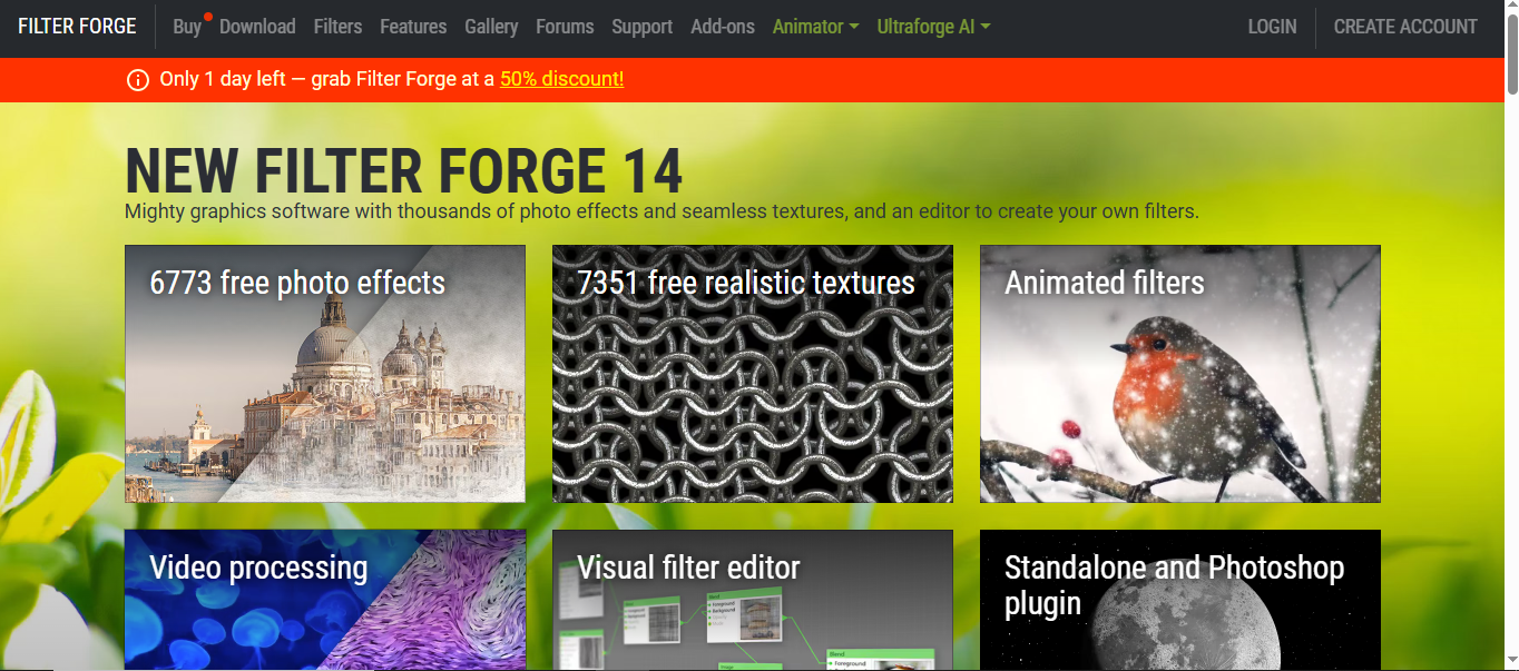 Interface of Filter Forge - an effective tool to add Snapchat-like filters to your footage