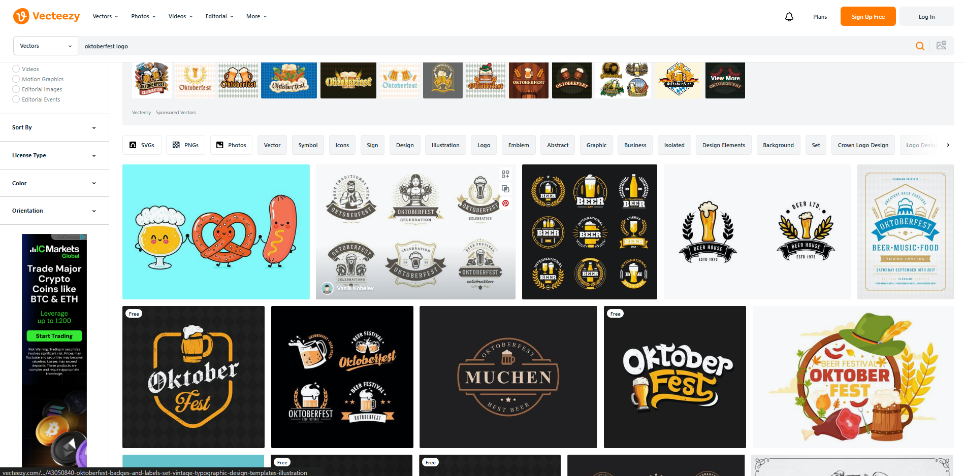 Interface of Vecteezy - a resource for Oktoberfest logos