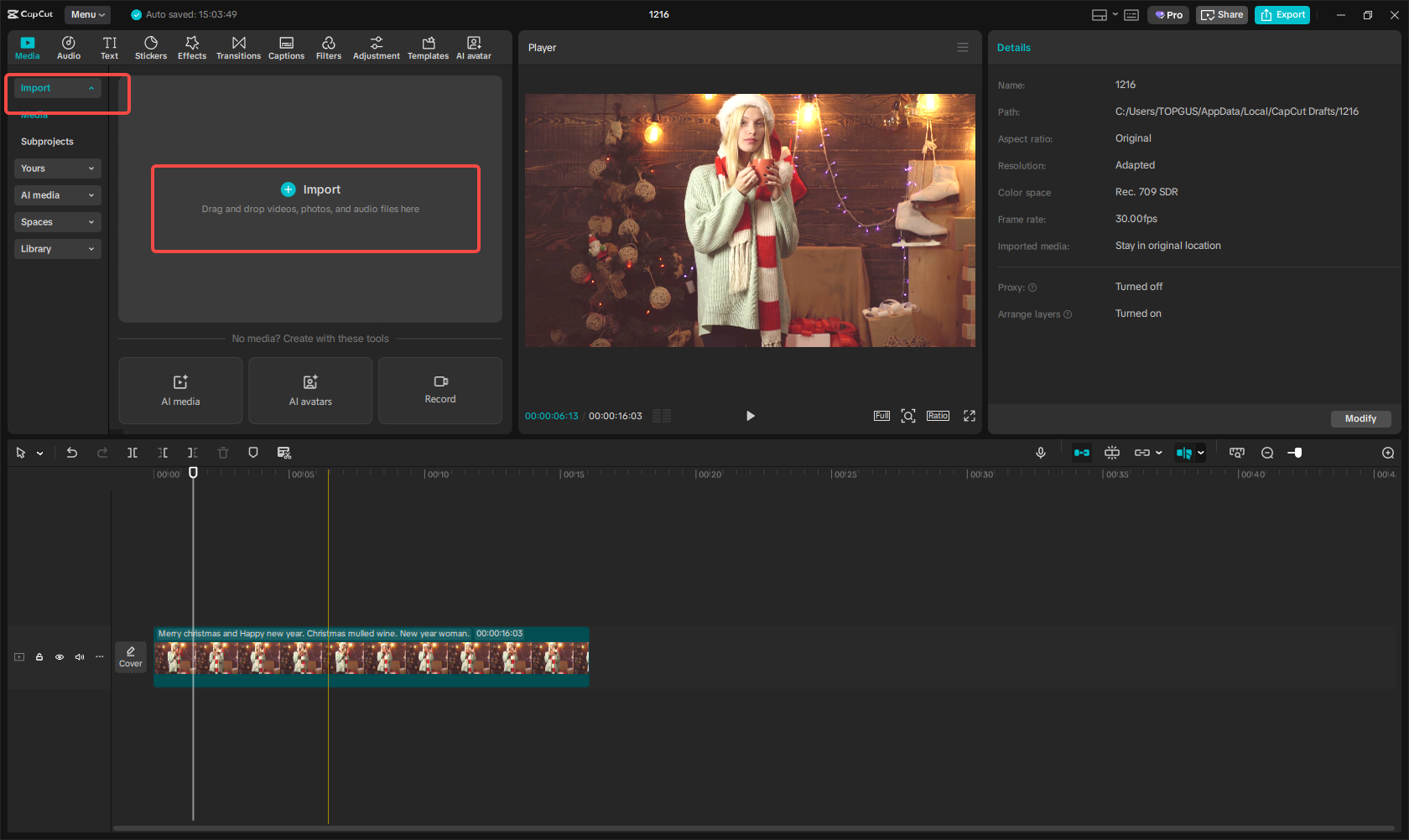 Import your media to CapCut