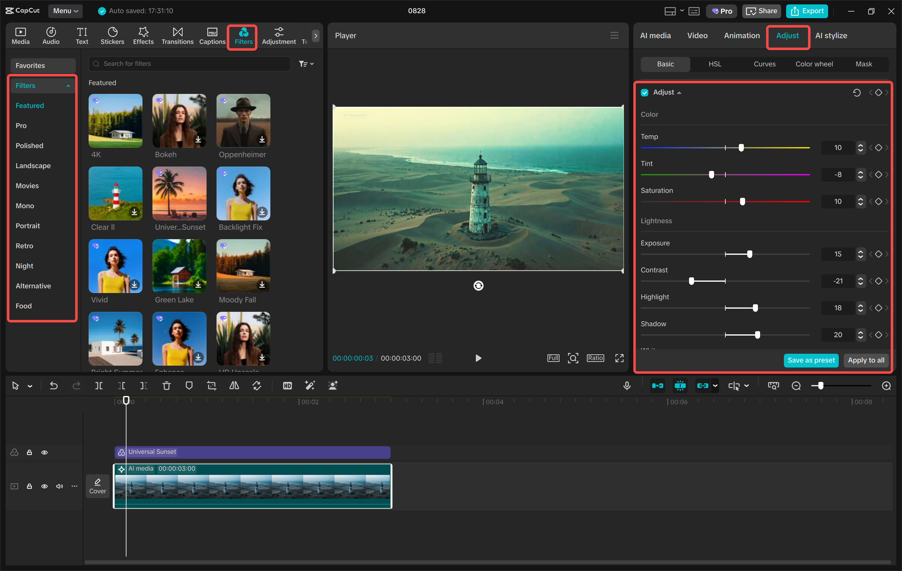 Editing the AI-generated image in the CapCut desktop video editor