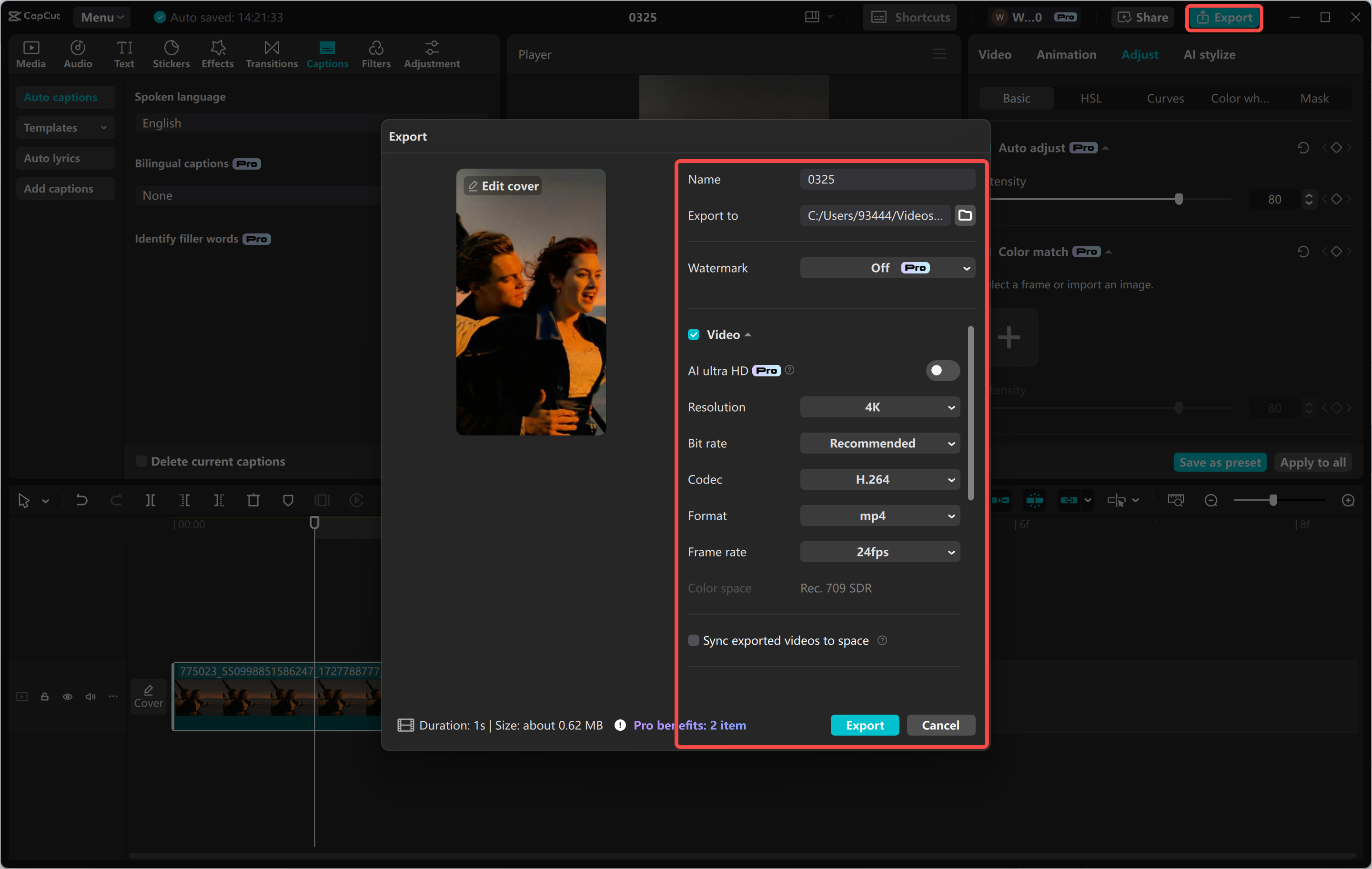 Exporting a video from the CapCut desktop video editor
