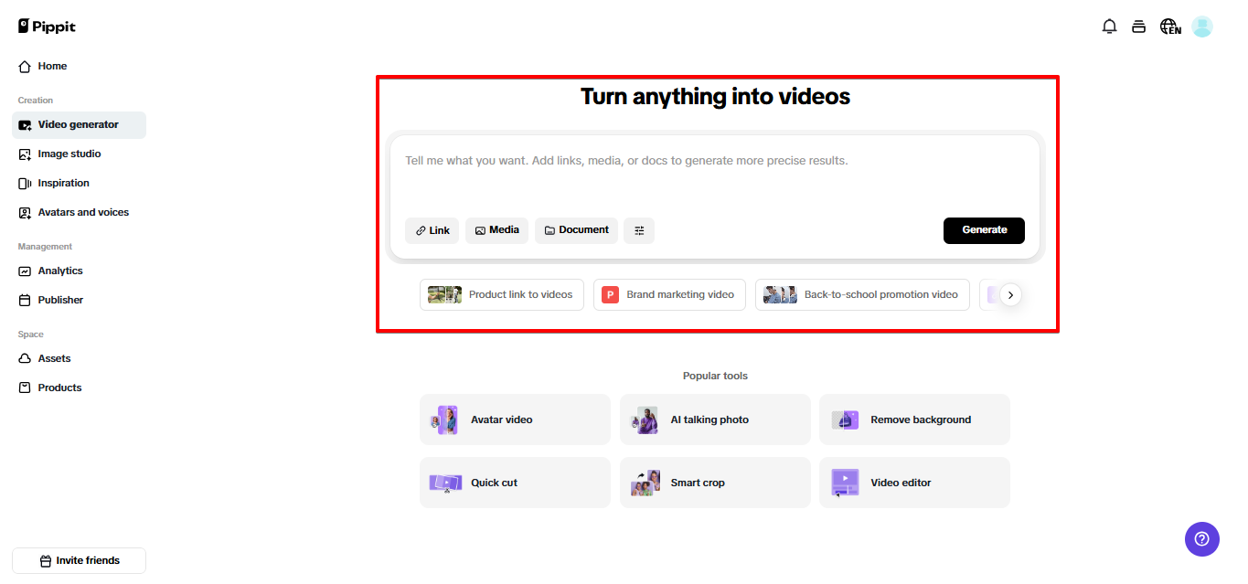 Pippit video generator
