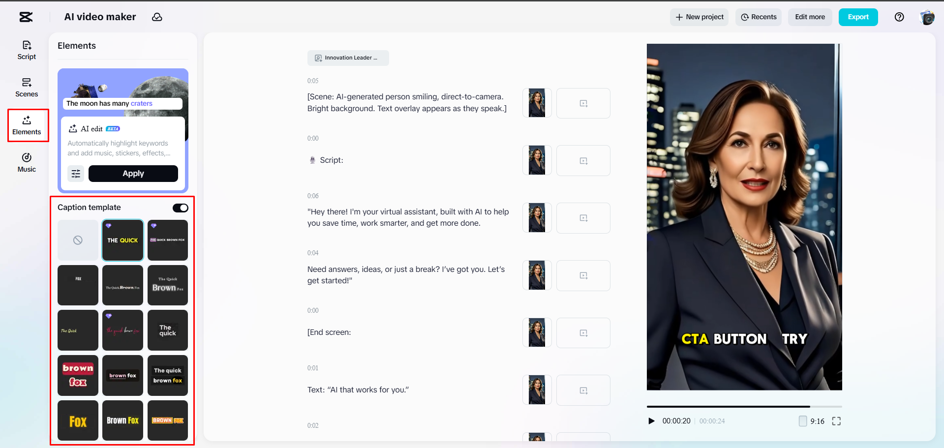 Adding captions to a video with CapCut Web