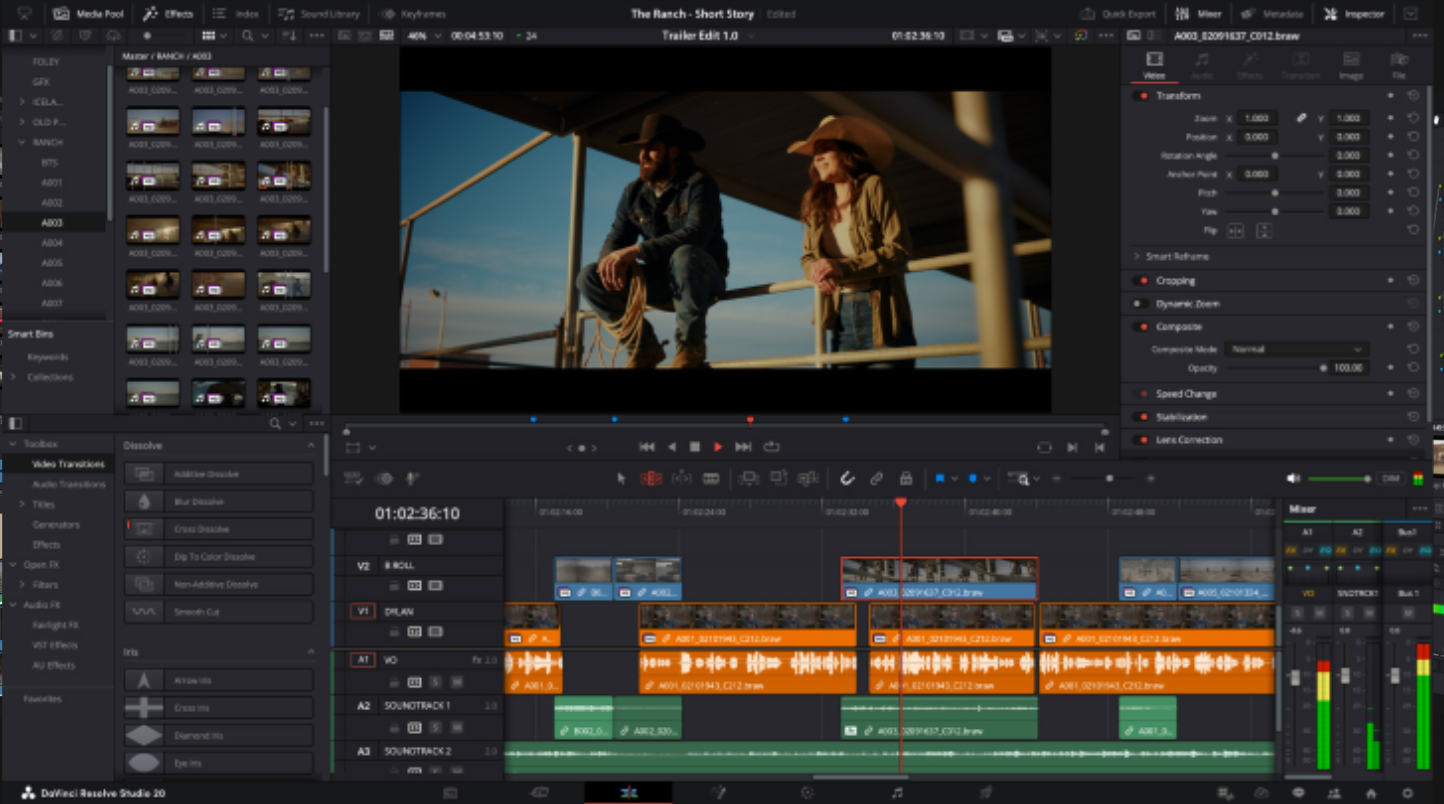 Interface of DaVinci Resolve — best video and sound editor
