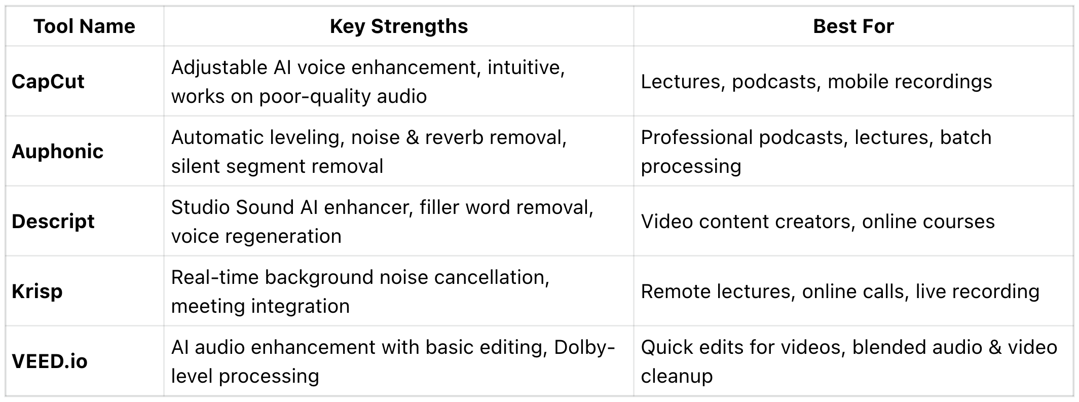 Overview of the Top 5 AI Audio Cleanup Tools
