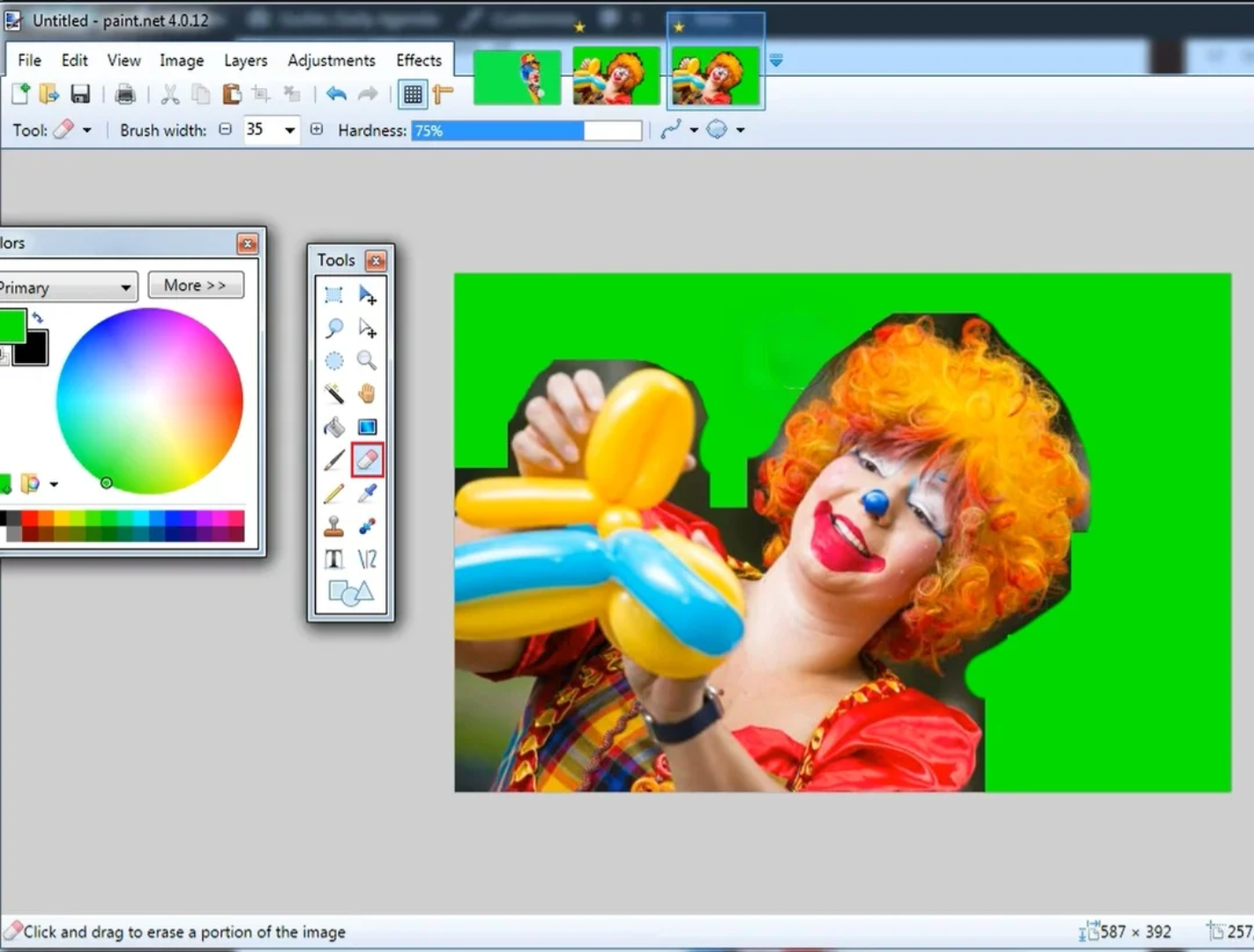 Refine edges with the eraser tool