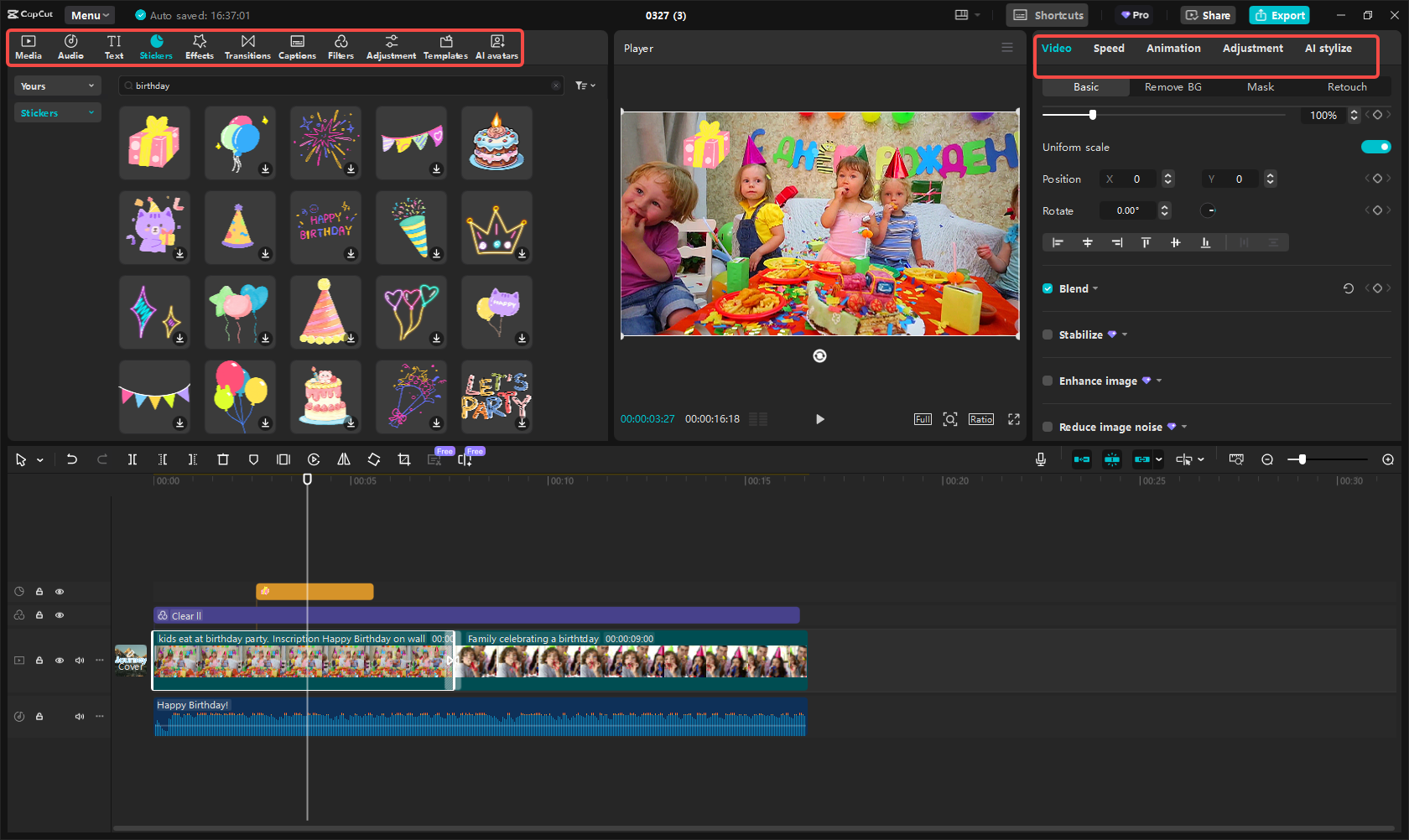 Edit the birthday video