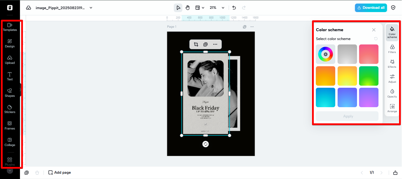 Mga kasangkapan sa pag-edit ng imahe sa Pippit