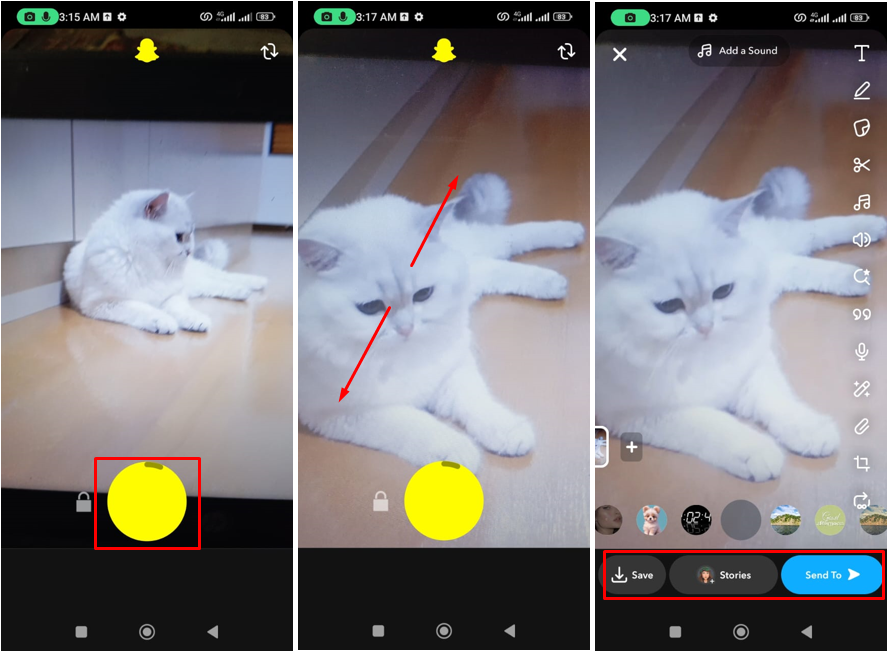 Image displaying how to zoom out on Snapchat while taking a video