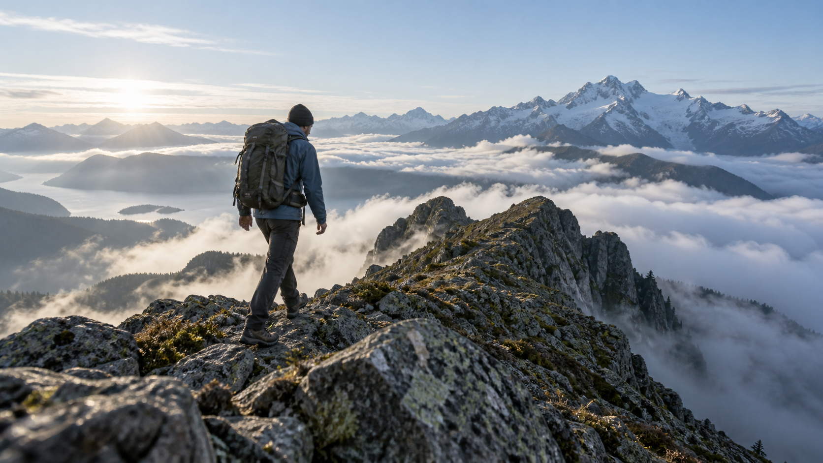 Sunrise ridge walking scene