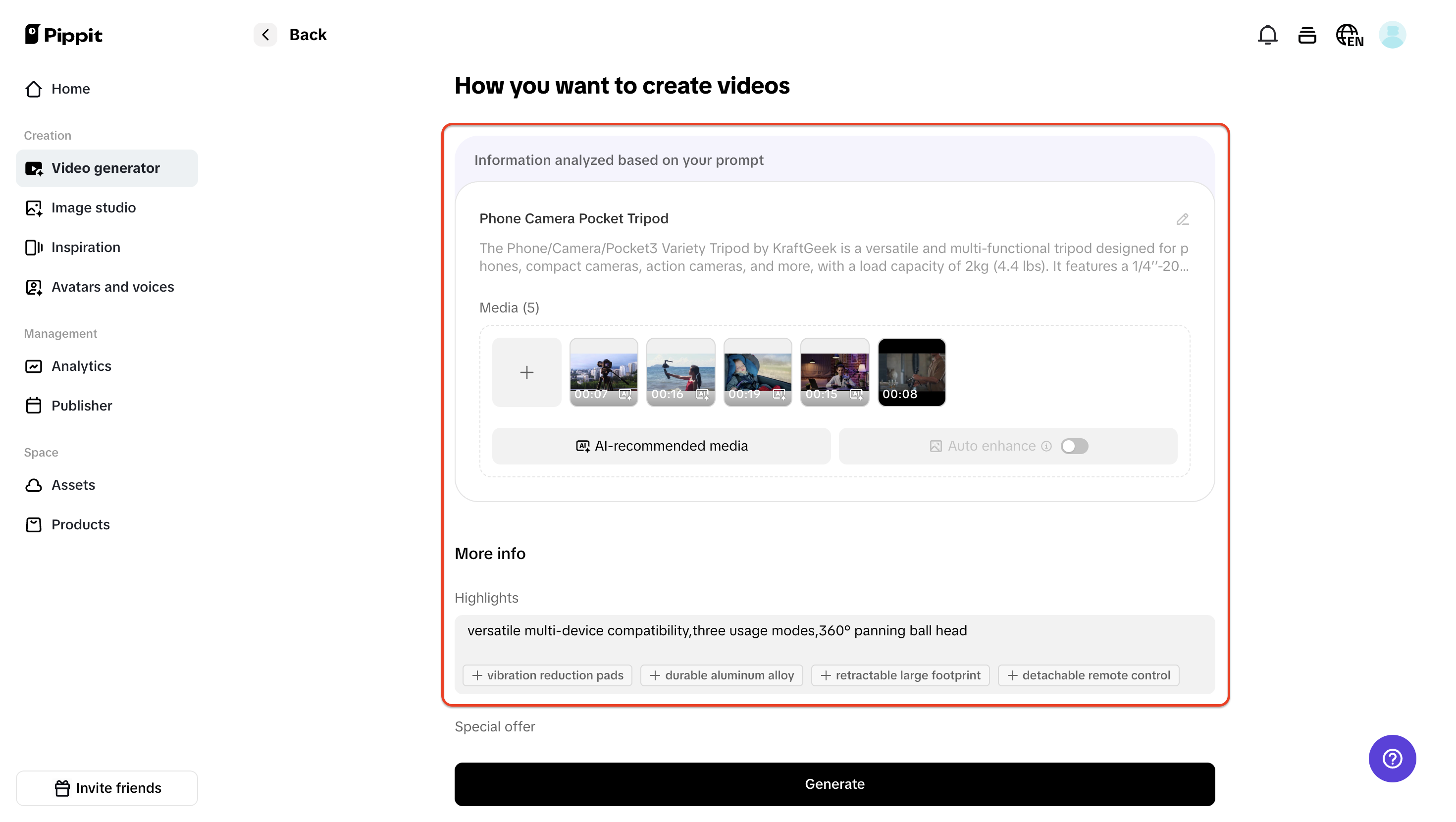 Generate the video