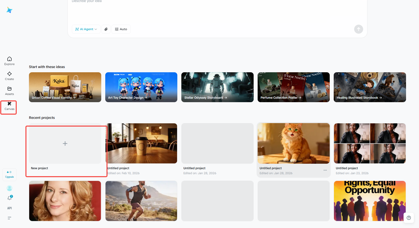 Create a new project in Dreamina