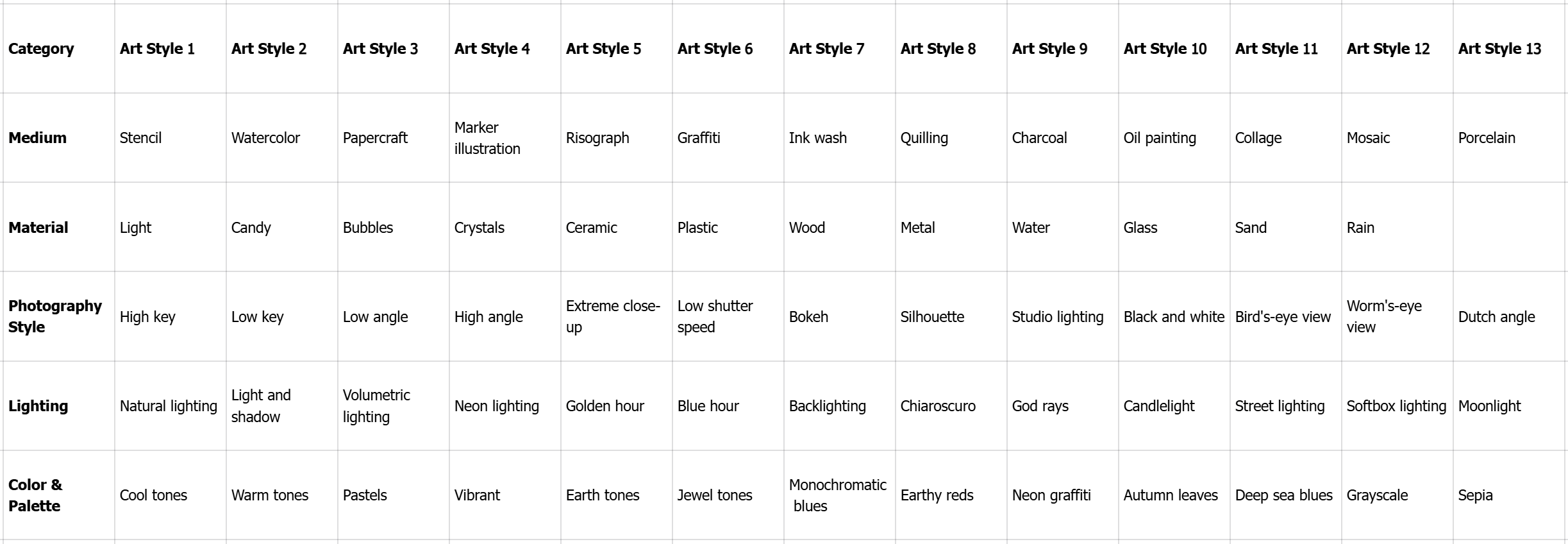 Complete AI art styles cheat sheet