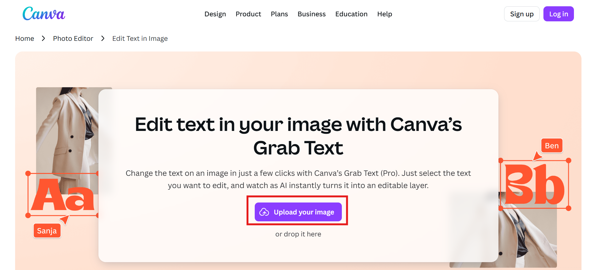 Modifica il testo dell'immagine online con canva
