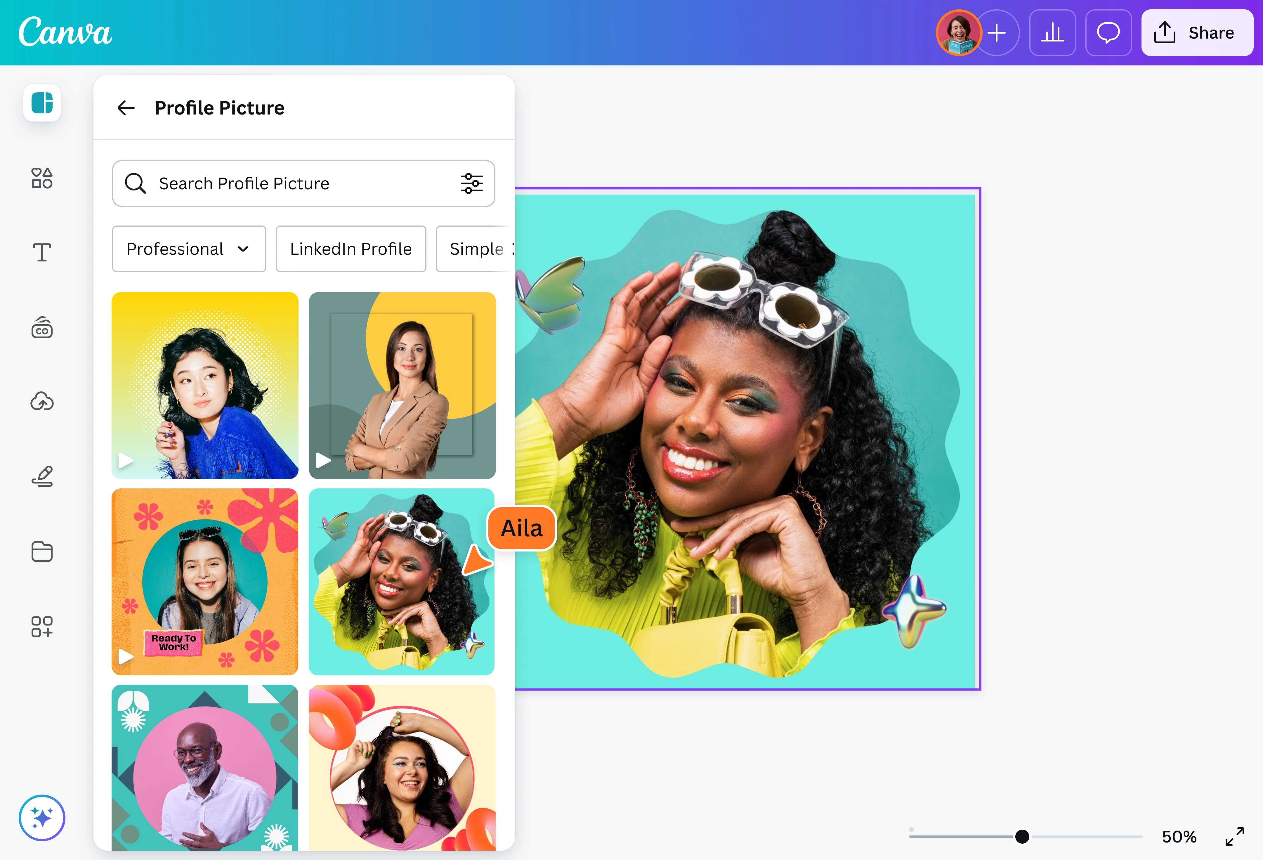 Antaramuka Canva - cara terbaik untuk membuat gambar menarik bagi profil WhatsApp