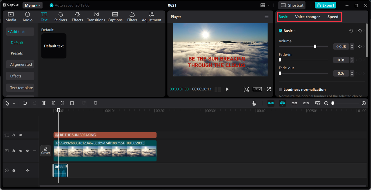 Personalizzazione della voce generata dall'IA nell'editor video desktop di CapCut