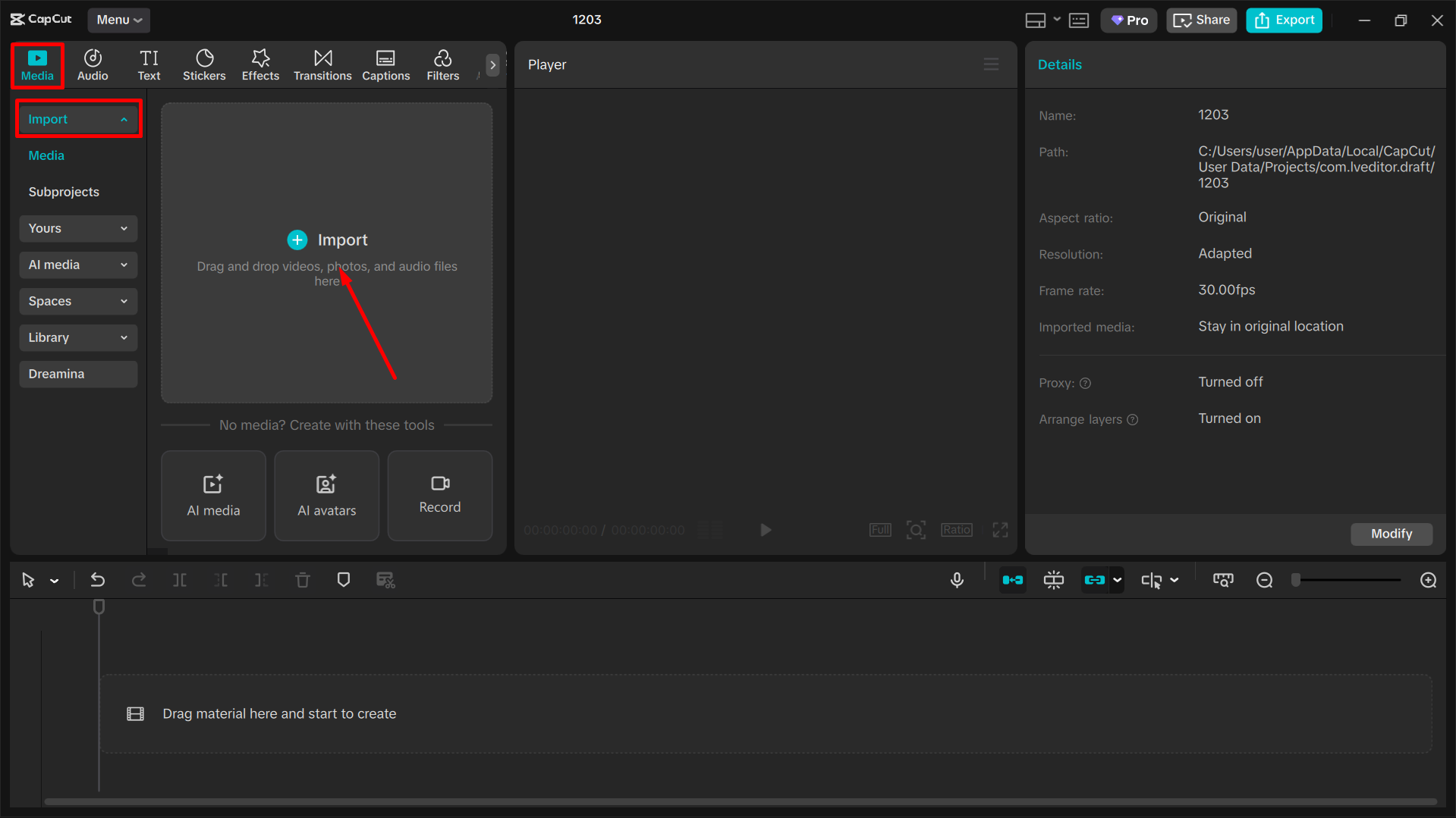 Uploading video to the CapCut desktop video editor