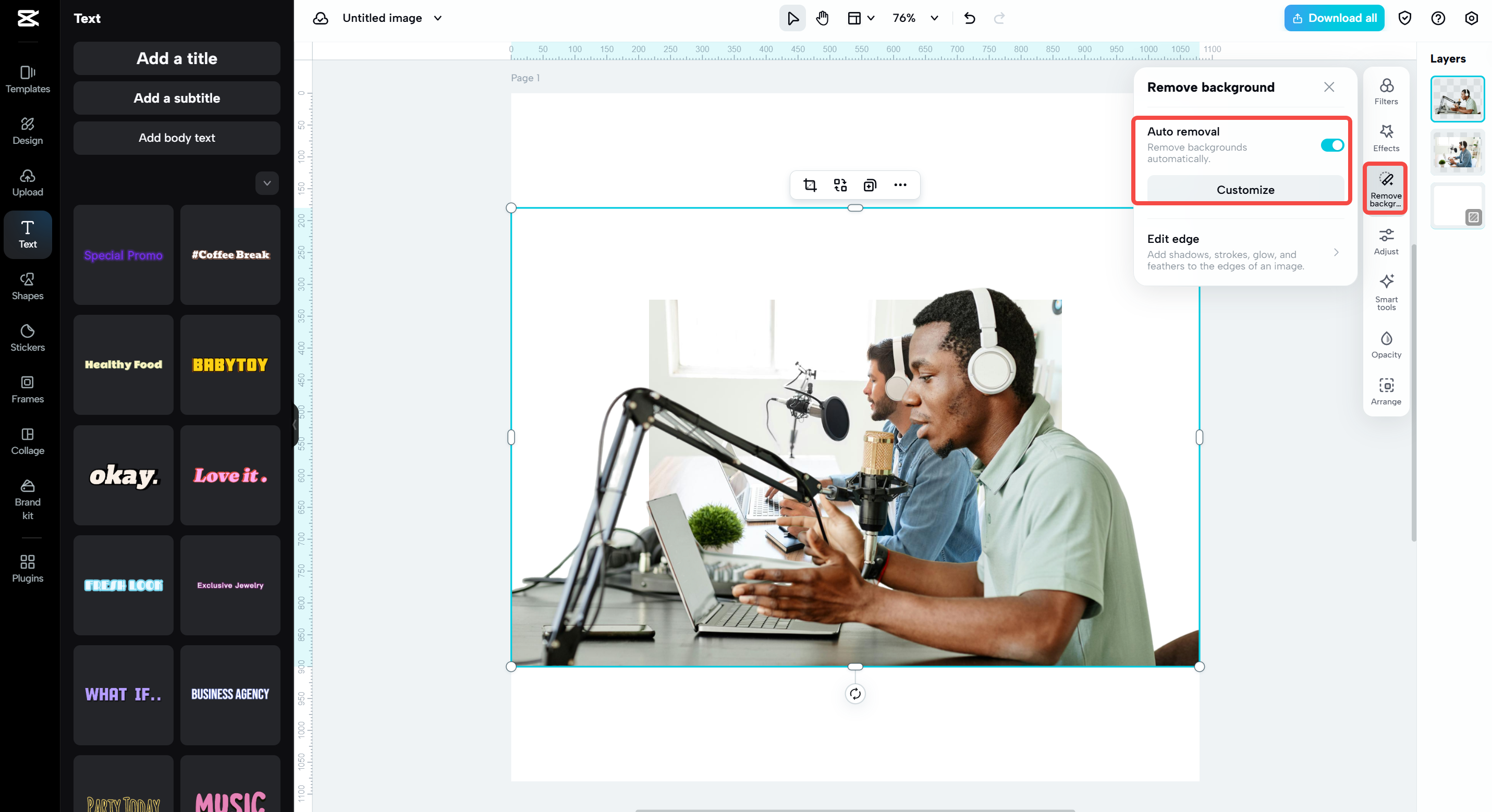 Enhancing the image with AI in CapCut Web