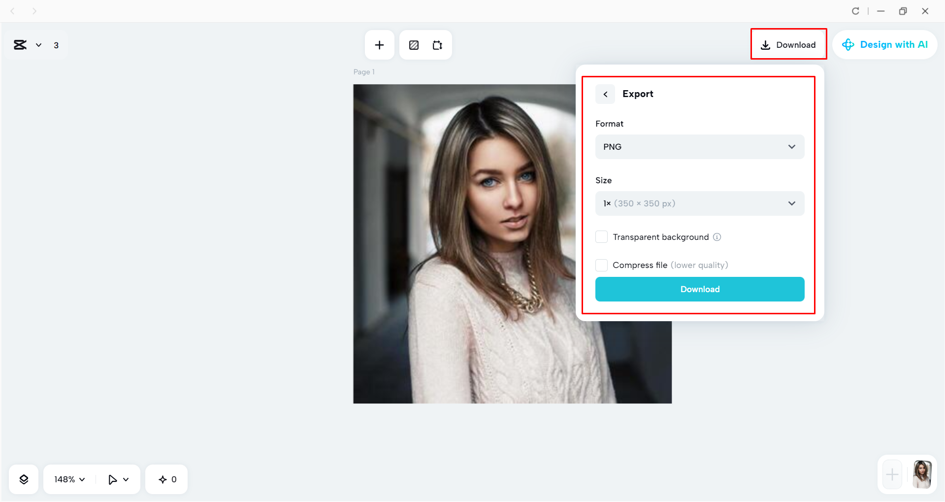 Downloading the image from the CapCut desktop video editor