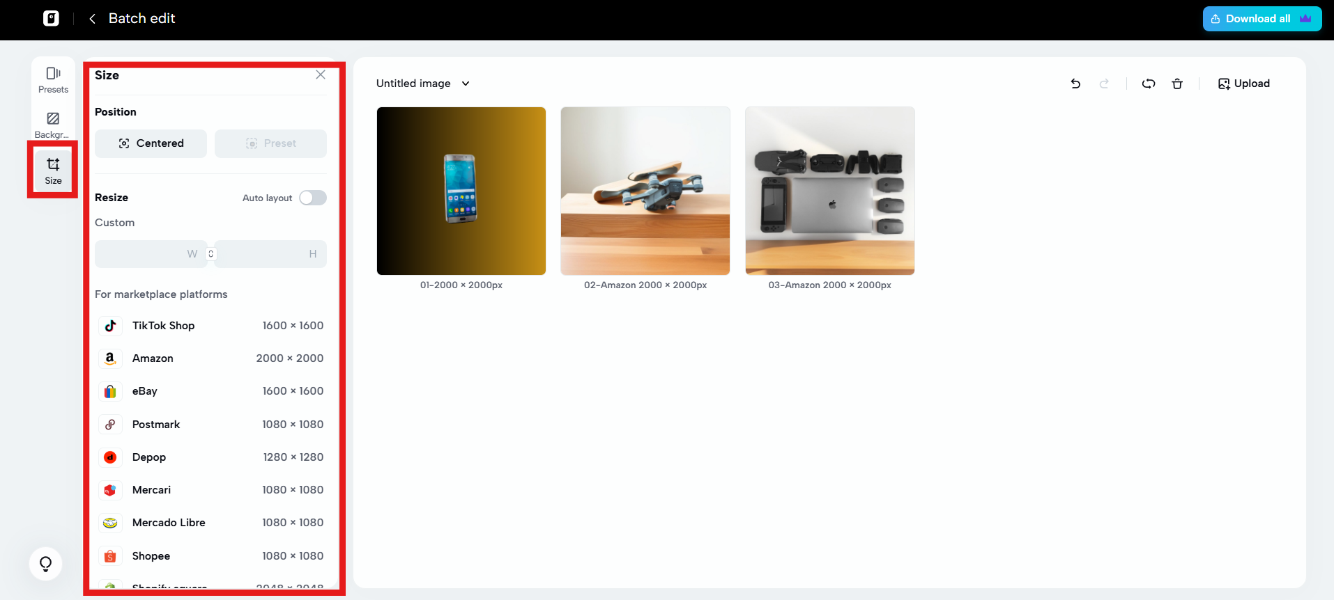Resize the images