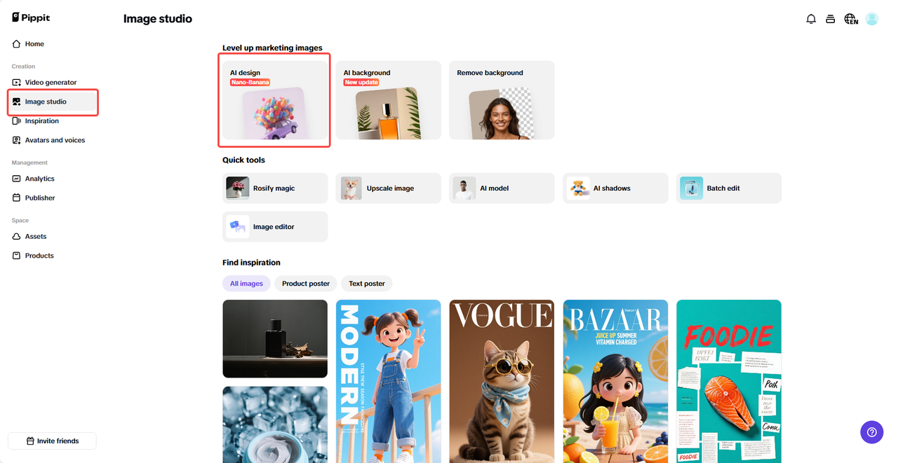Go to the AI design feature