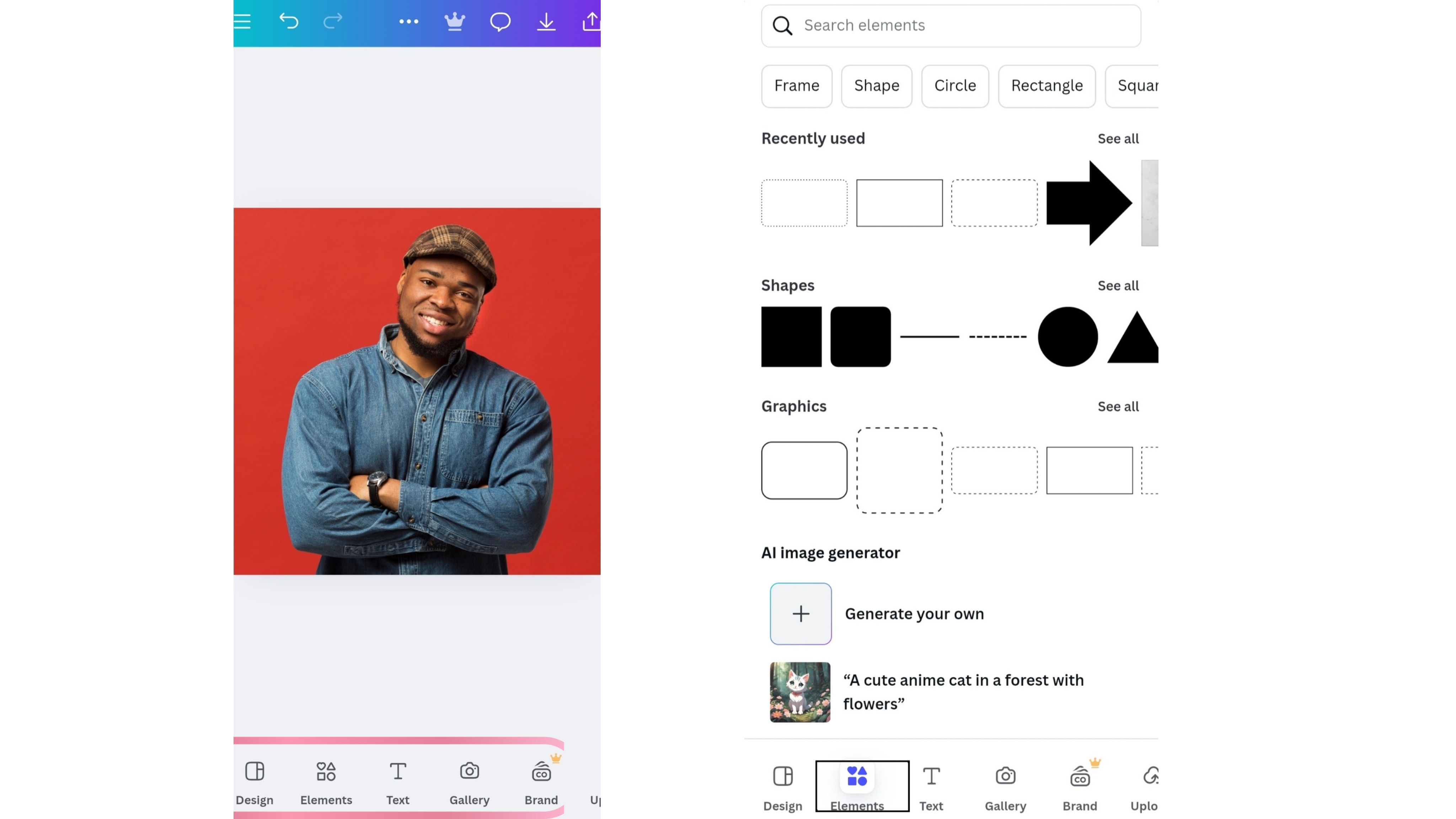 Canva App - Použití designových prvků a úpravy