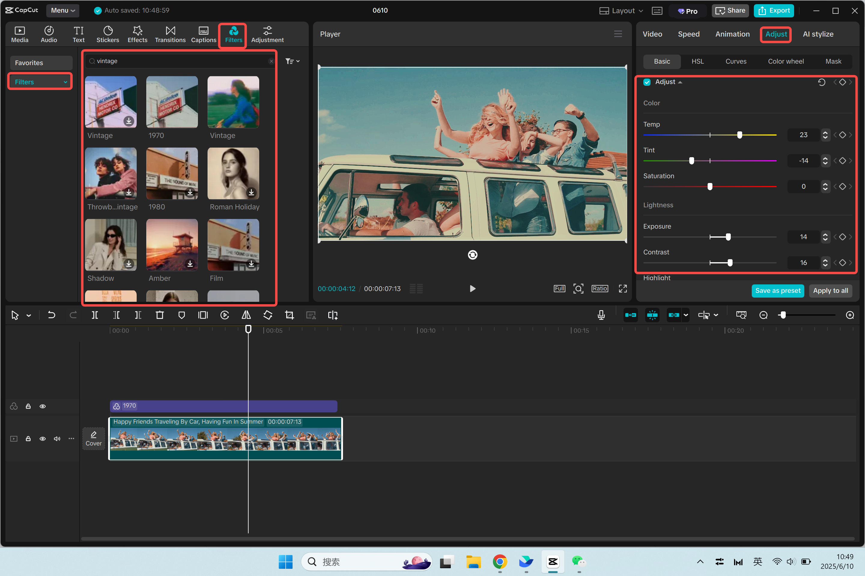 Applying a Polaroid filter to a video with the CapCut desktop video editor
