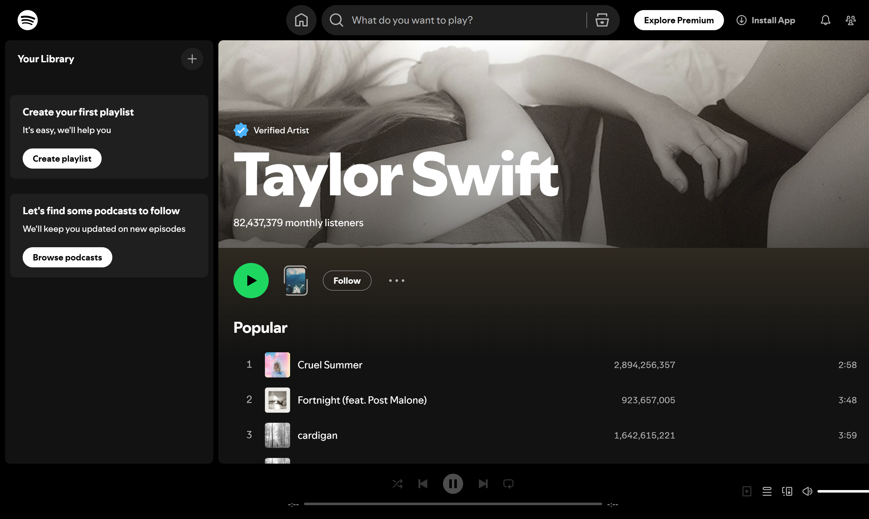 Taylor Swift - topp på Spotify-artisternas rankning känd för personlig tillväxt i sin musik