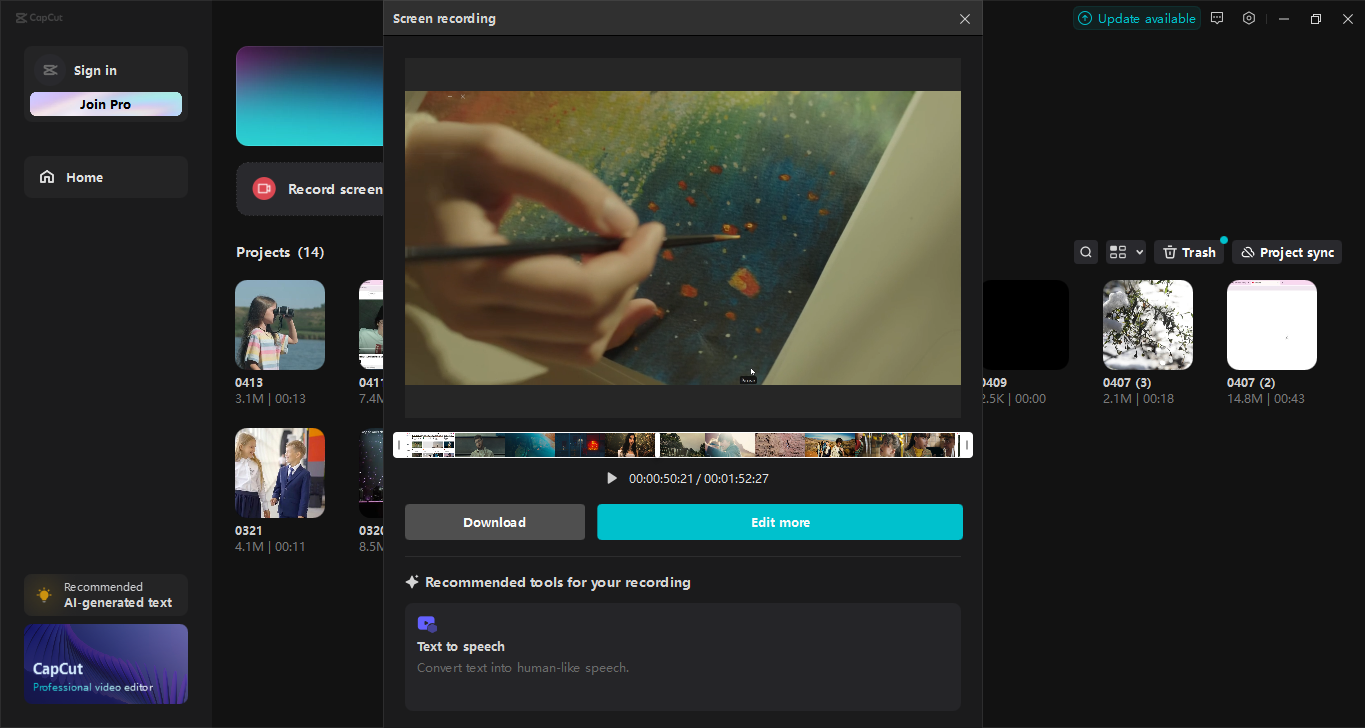 The interface of CapCut desktop video editor