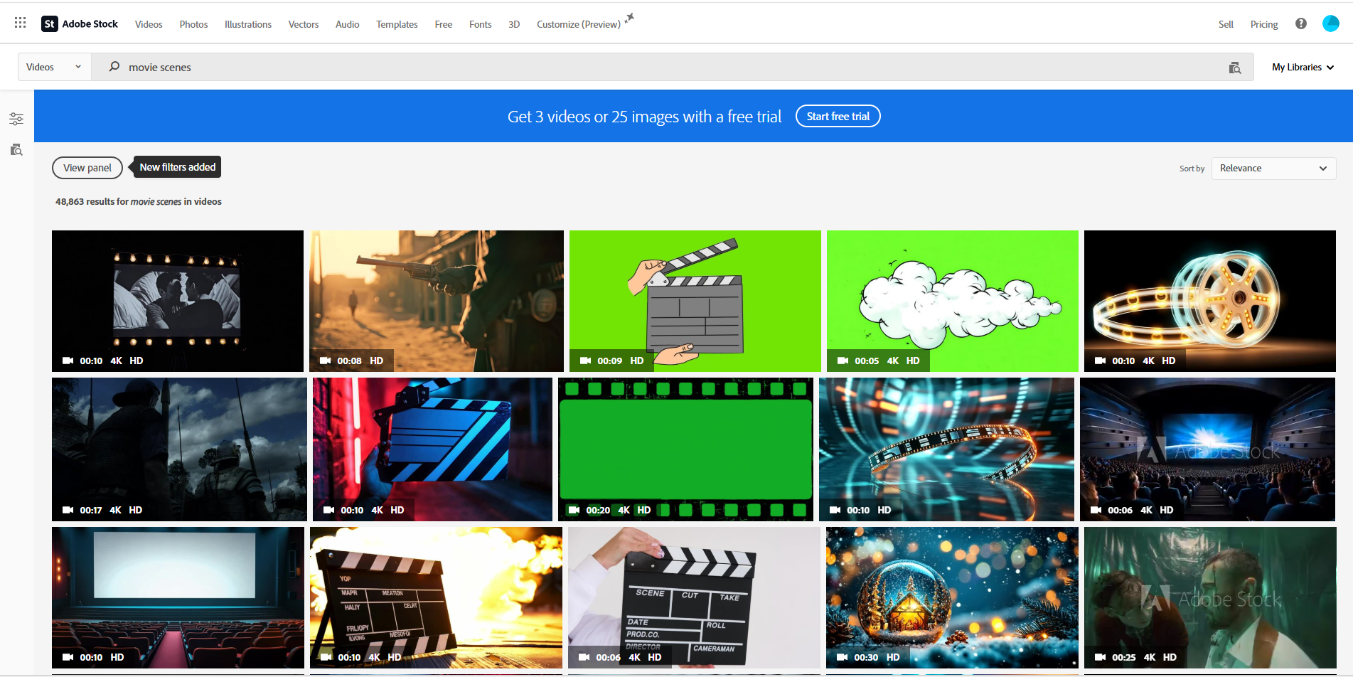 Az Adobe Stock felülete - ideális hely a különböző videóklipek beszerzésére