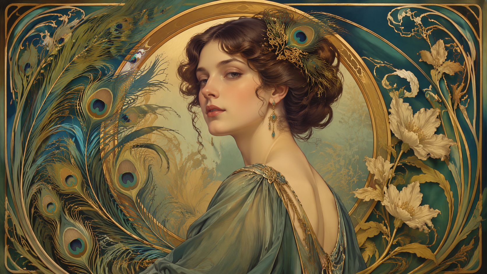 Dreamina Jugendstil Porträt Prompt Beispiel 3: Botanisches Haardetail