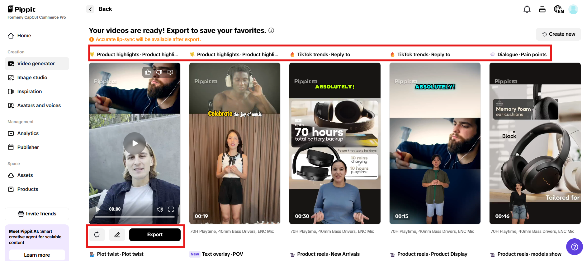 Preview-generated videos and click Quick edit