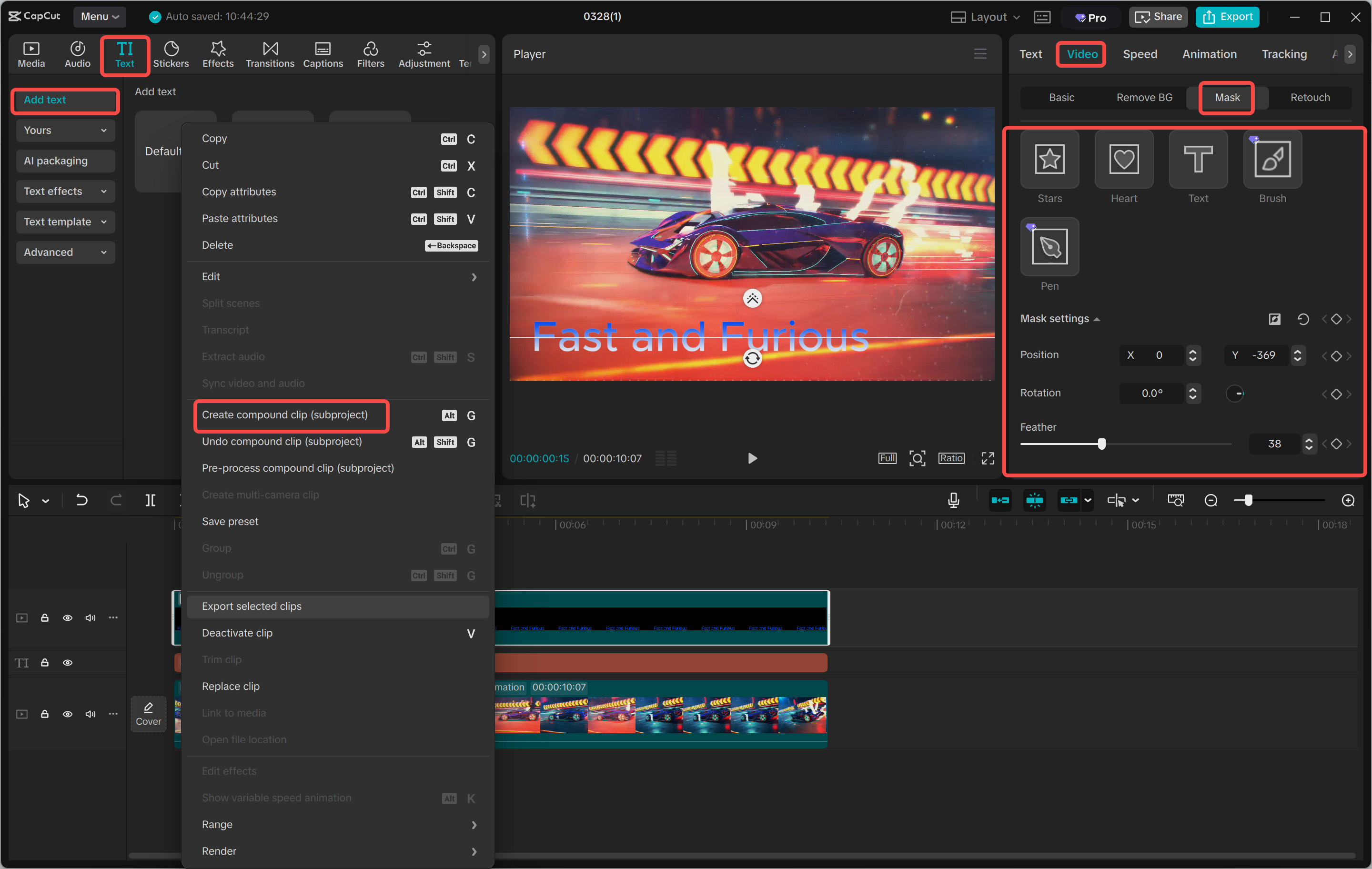 Create a gradient text with the mask tool