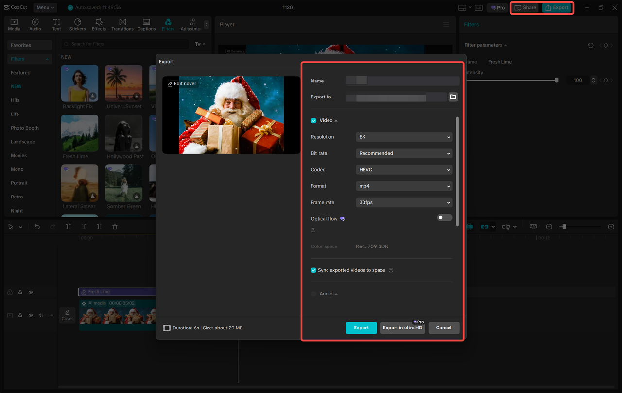 Exporting the movie from the CapCut desktop video editor 