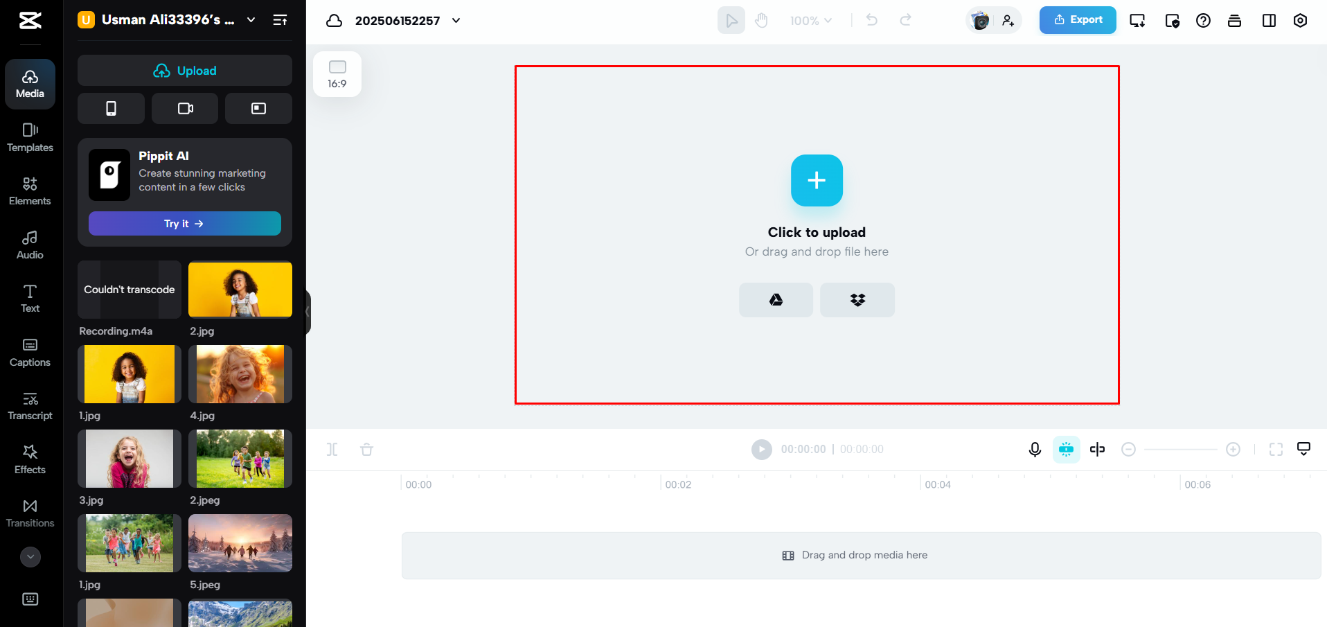 Uploading media to CapCut Web