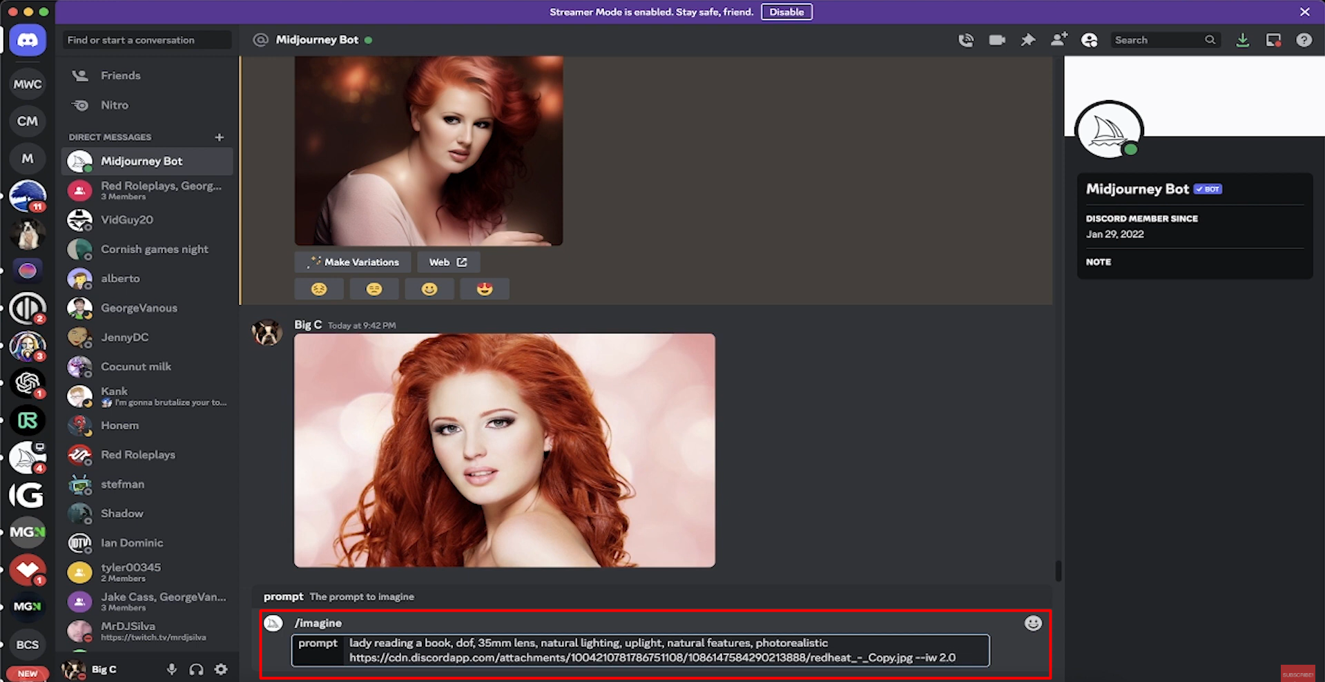 Entering the image prompt in MidJourney
