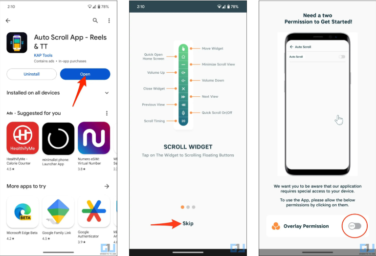 Mostrando come fare lo scorrimento automatico delle bobine con l'app Scorrimento automatico