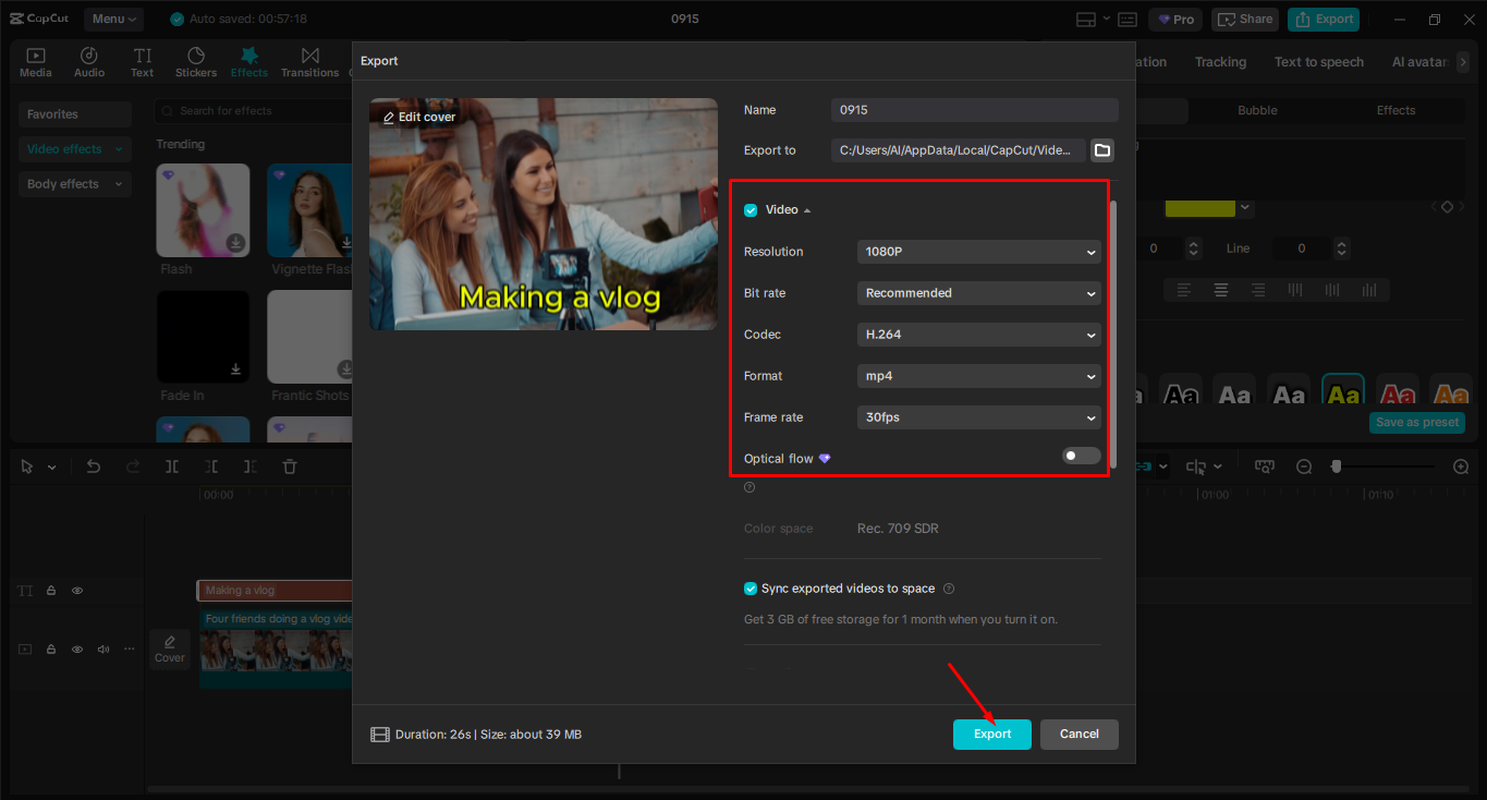 Exporting the media from the CapCut desktop video editor