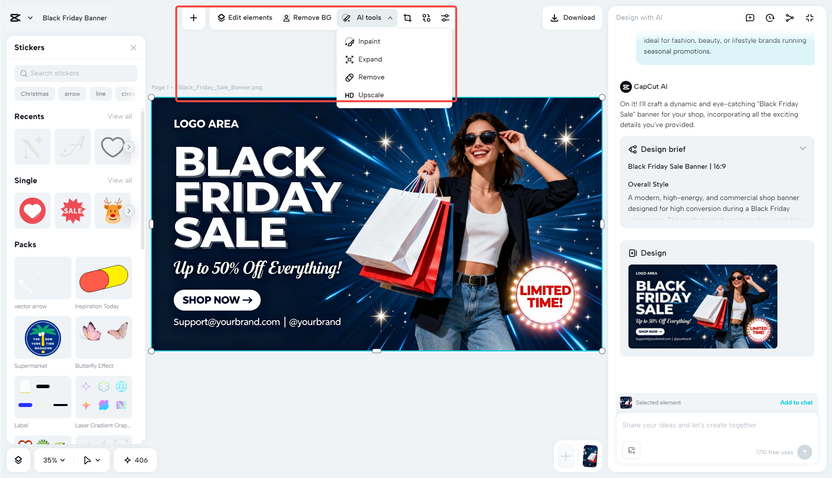 Edit the shop banner in CapCut