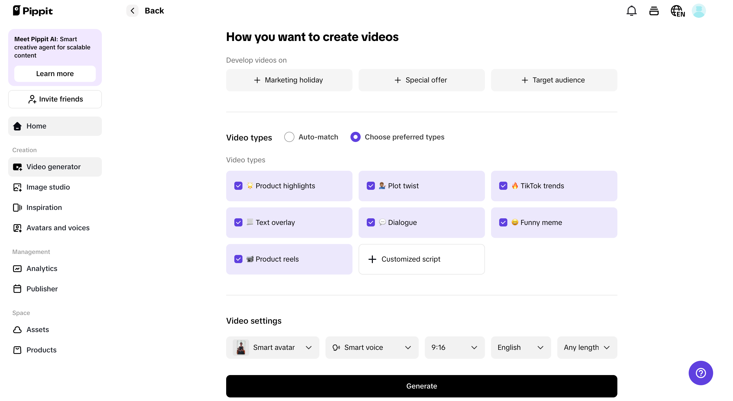 Highlight key features and choose video types